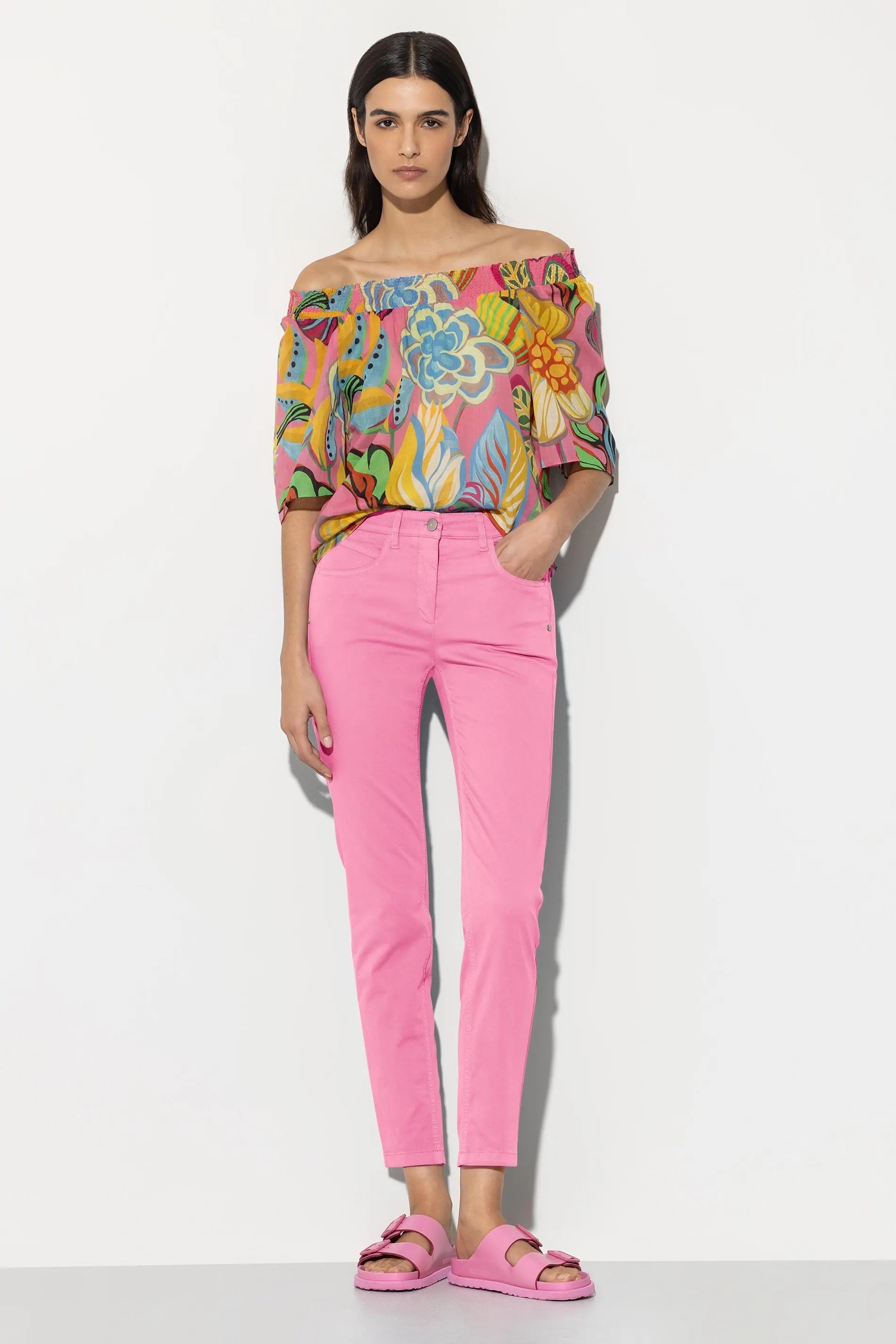 Candy Pink Elasticated Back Cotton Jeans