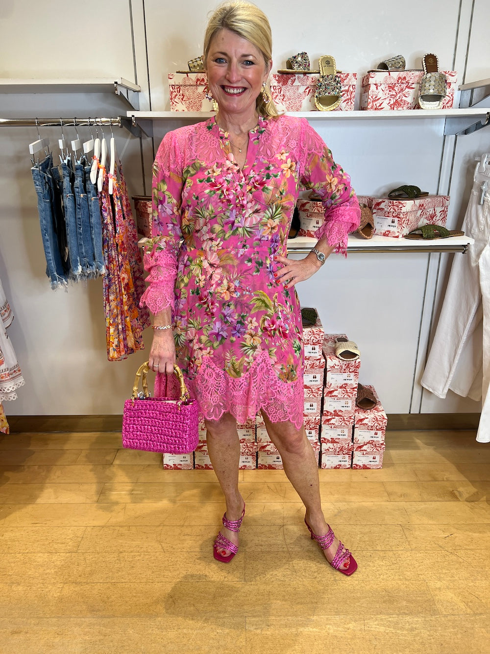 Pink Lucille Lace Trim Dress