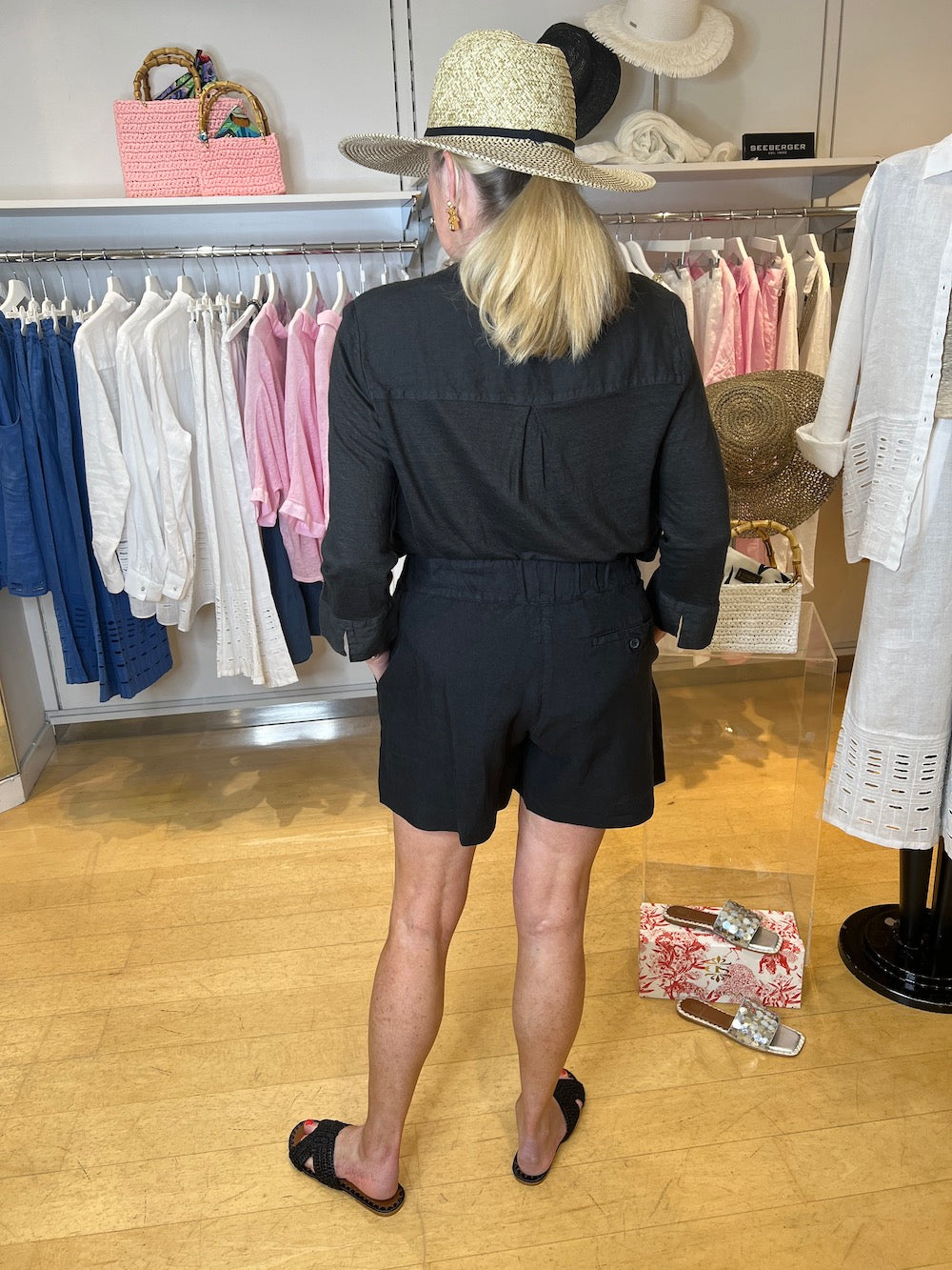 Black Pull-On Linen Shorts