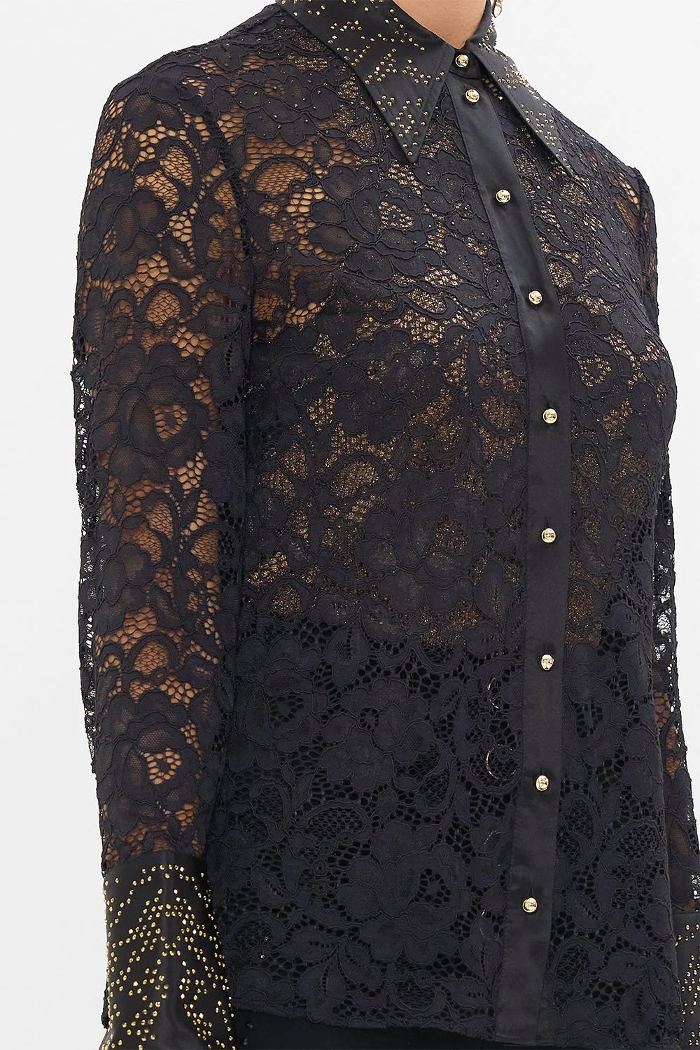 Nouveau Noir Stretch Lace Fitted Shirt