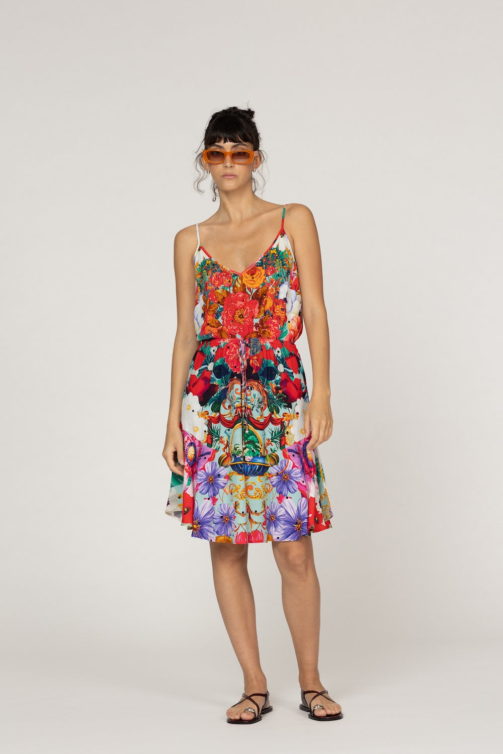 Multicoloured Anemone Tussie Mussie Silk Dress