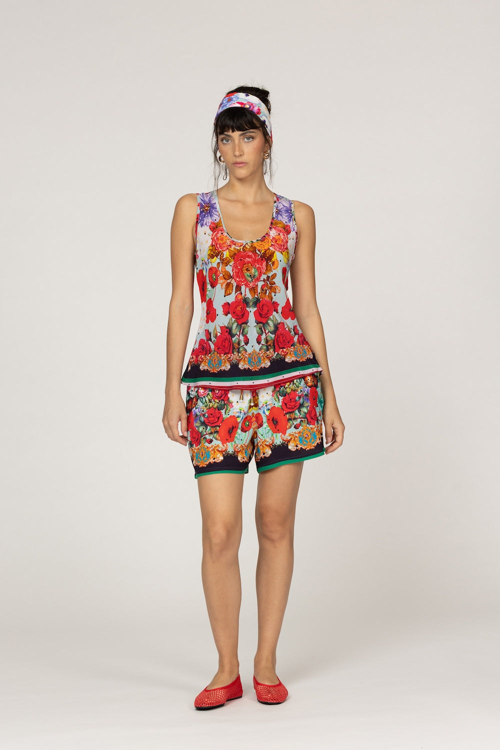 Multicoloured Hibiscus Tussie Mussie Silk Top