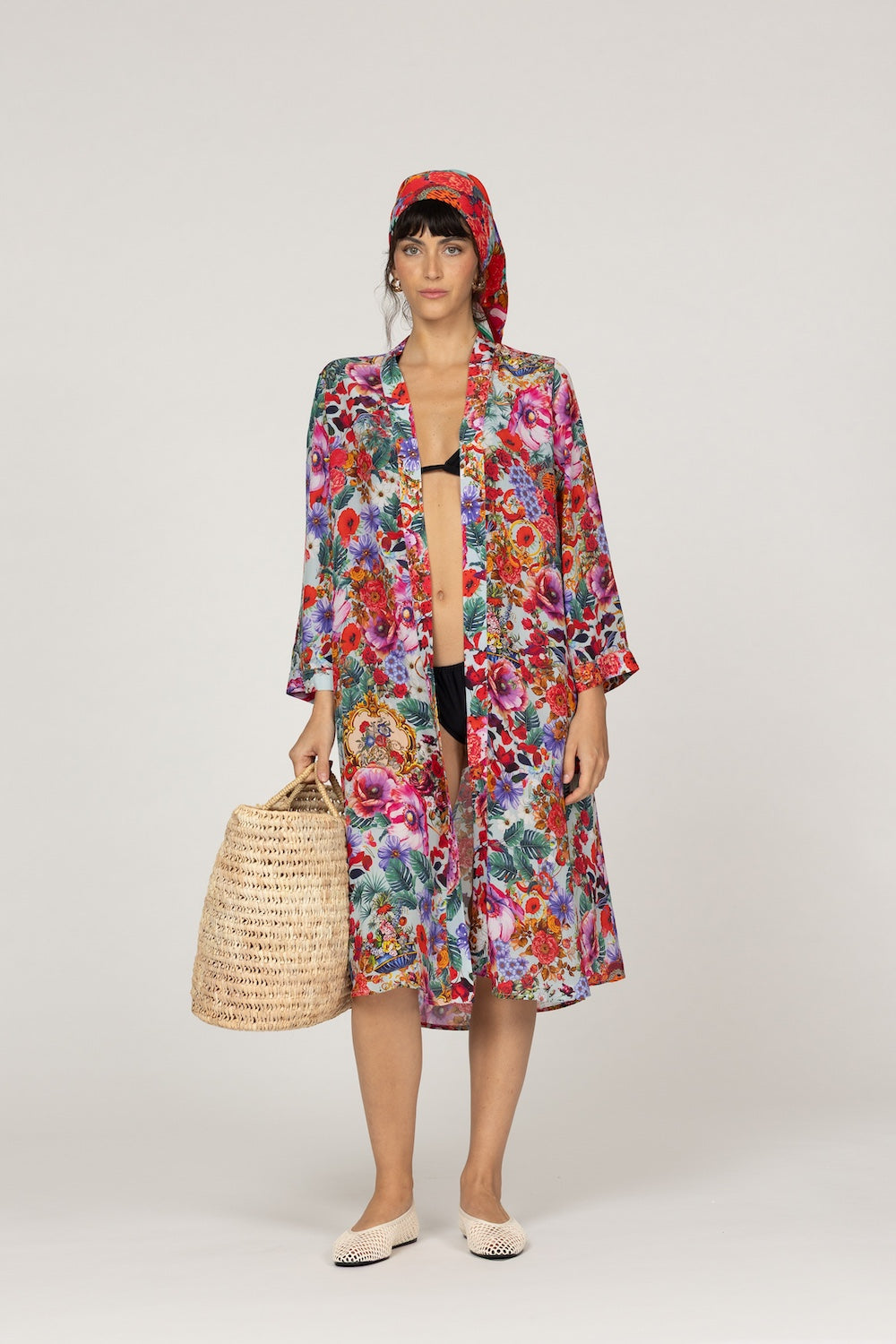 Multicoloured Rosemery Tussie Mussie Silk Kimono