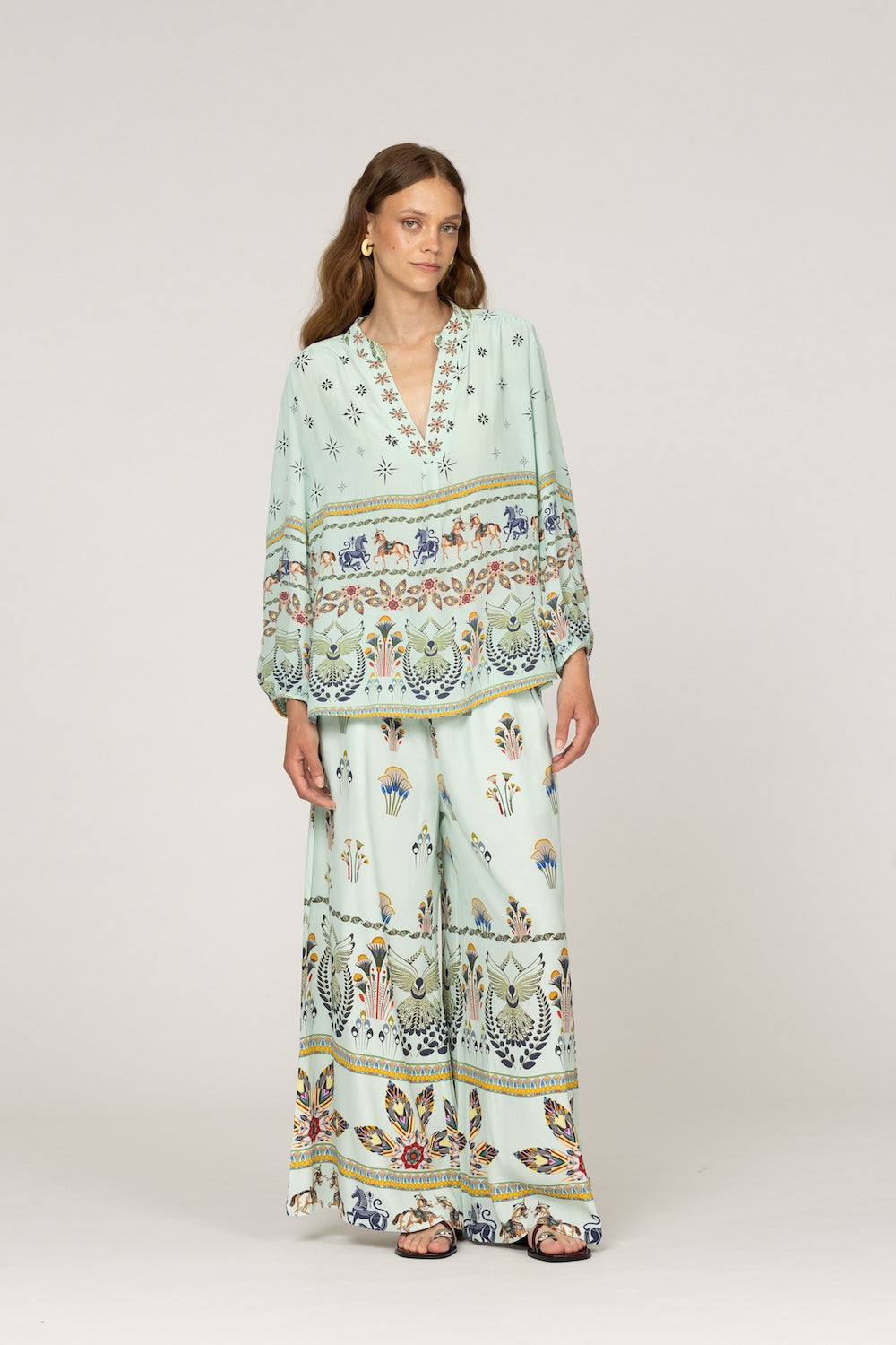 Aqua Pupper Pistacia Vera Silk Blouse