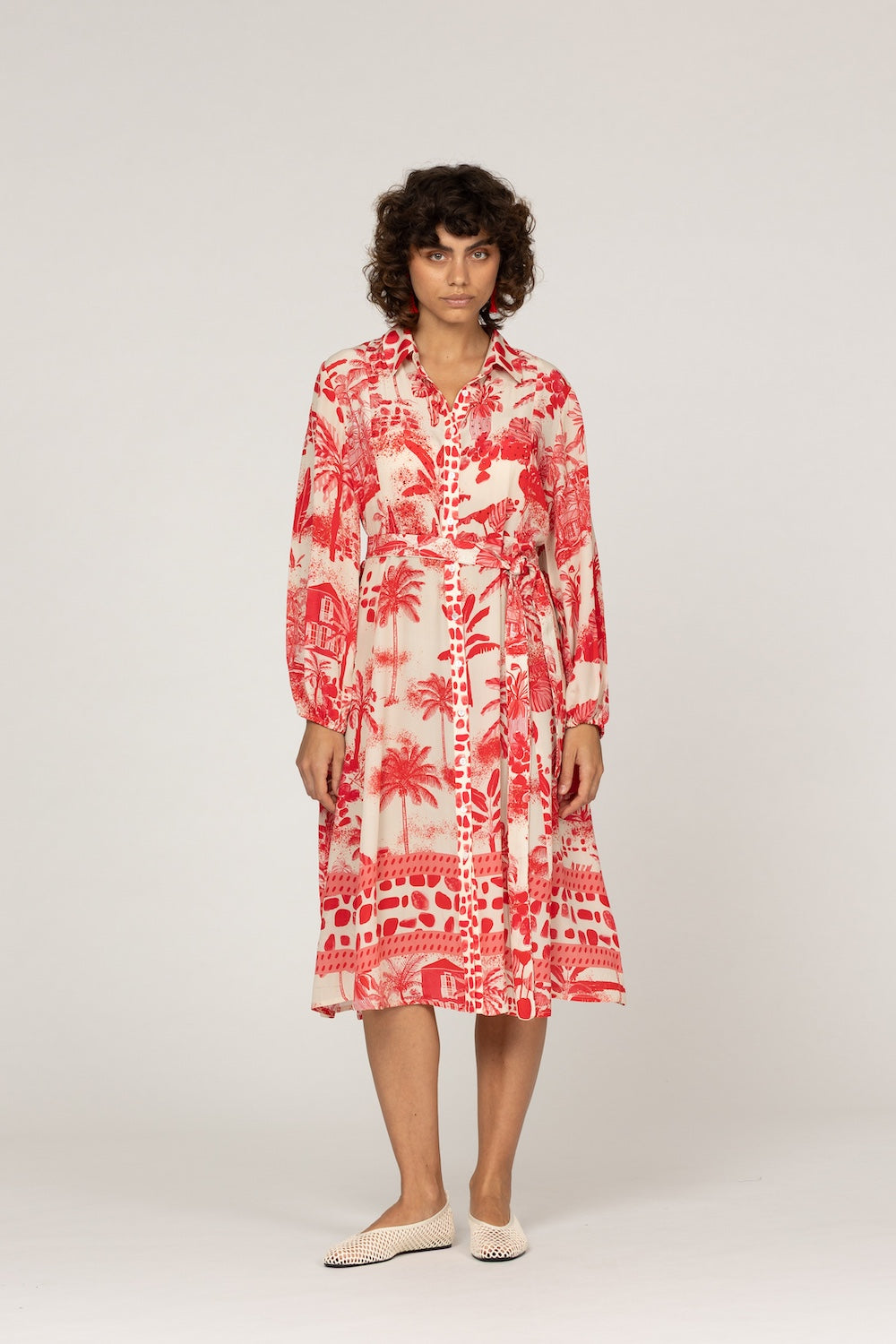 Red Onia Vermelho Silk Shirt Dress