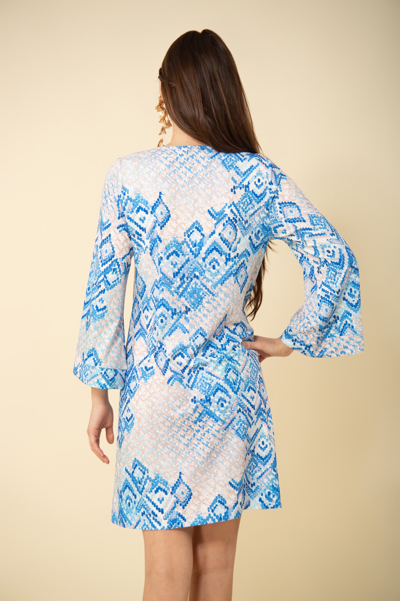 Brielle Blue Geometric Print Jersey Mini Dress