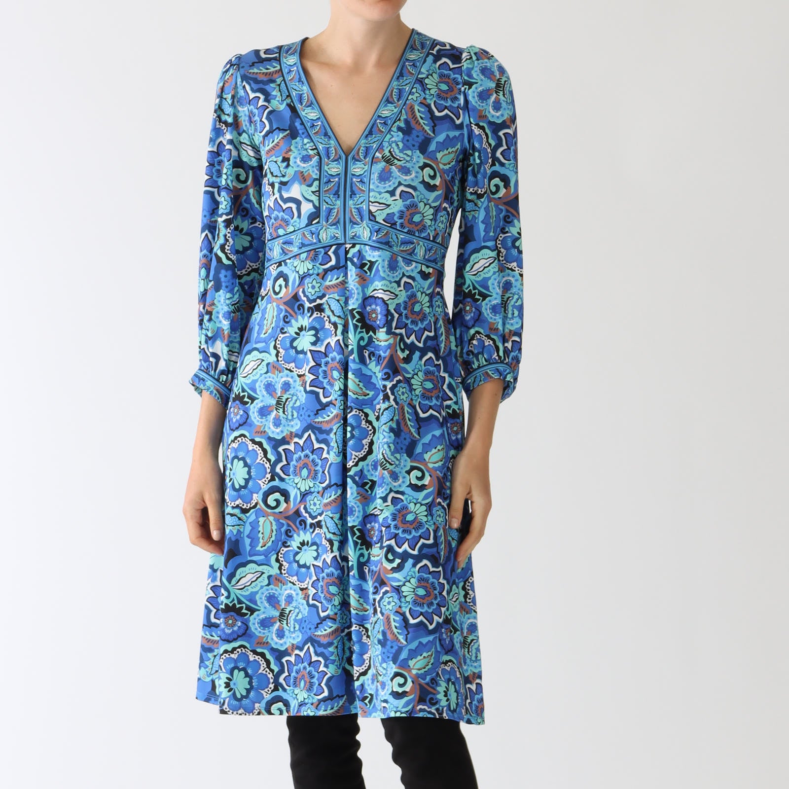 Klaudia Blue Floral Printed Jersey Dress