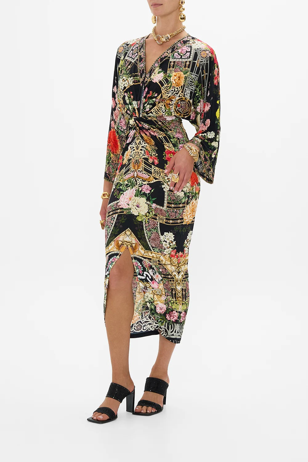 Adorned In Alexandria Long Split Front Twist Dress