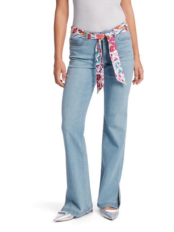 Baby Blue Faro Jeans With Floral Tie Belt
