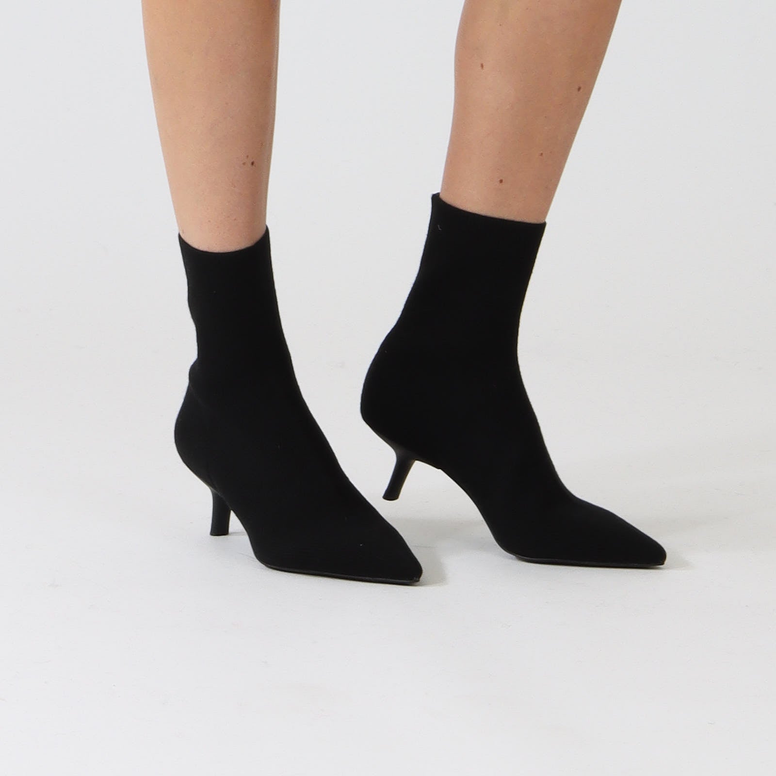 Bebop Black Kitten Heel Sock Boots