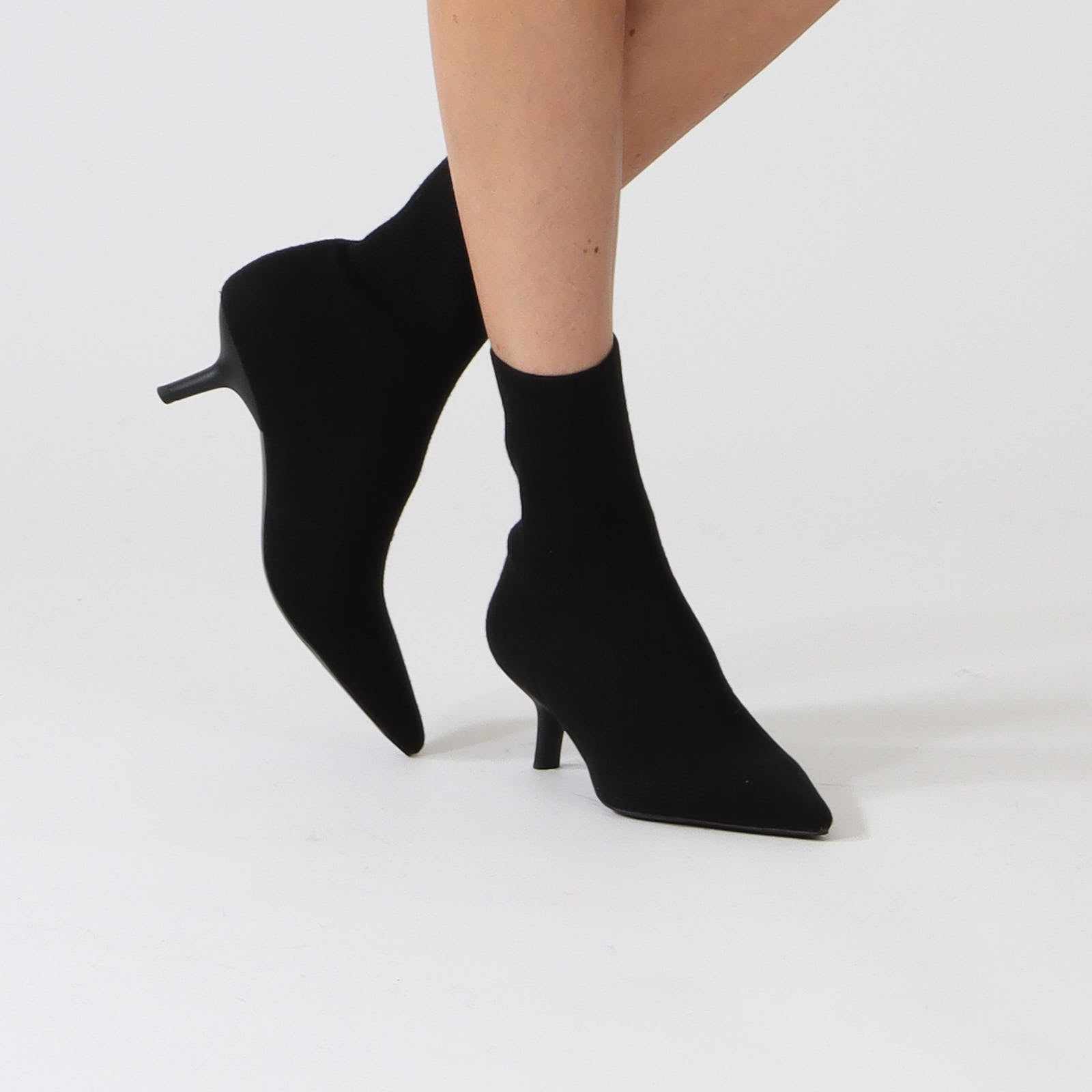 Bebop Black Kitten Heel Sock Boots