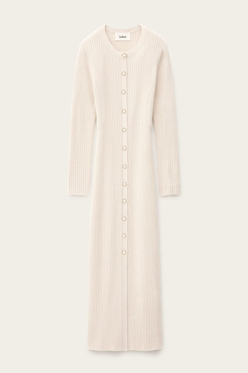 Beige Anisa Ribbed Knit Maxi Dress