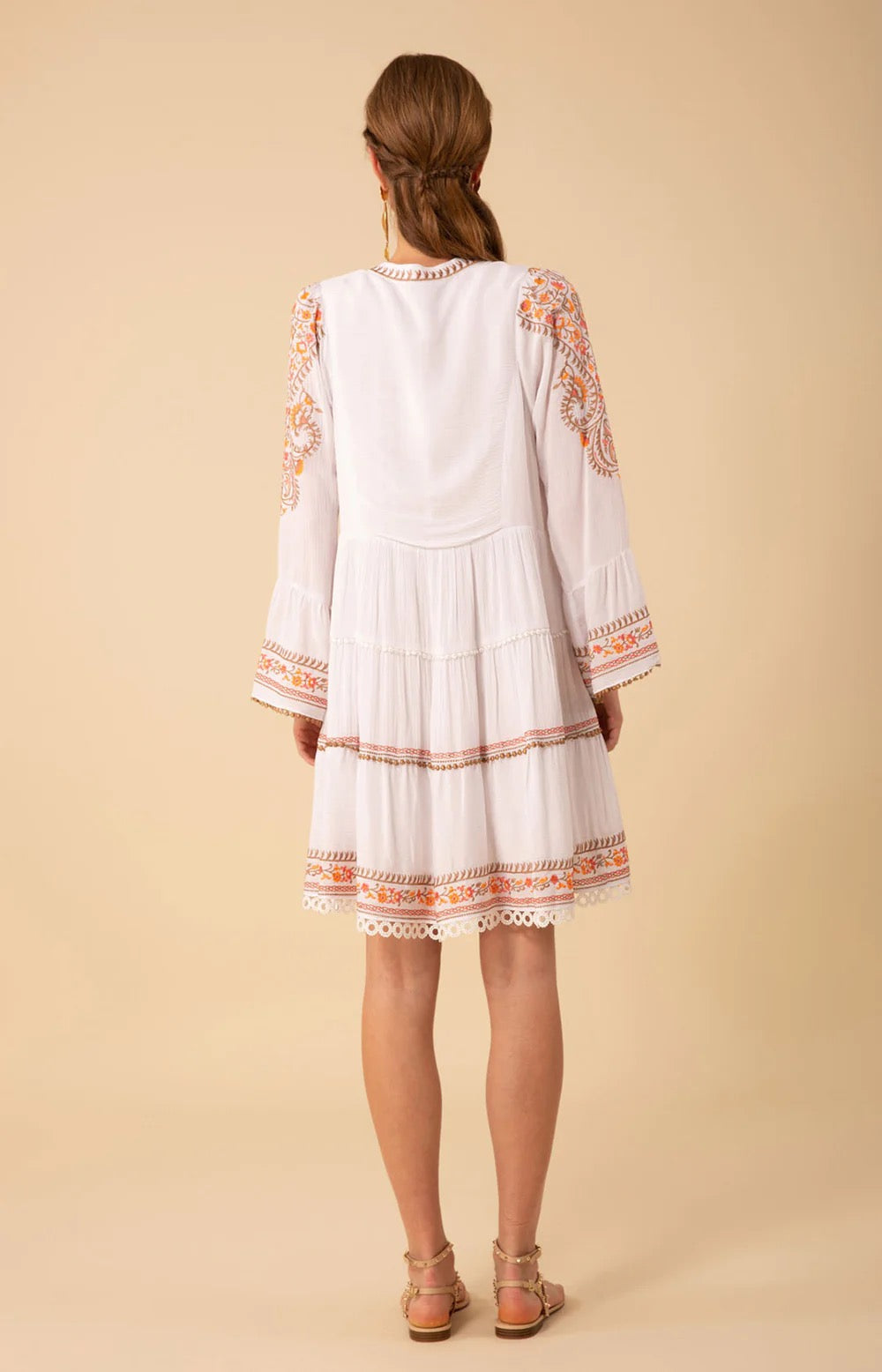 Beige Isabel Embroidered Mini Dress