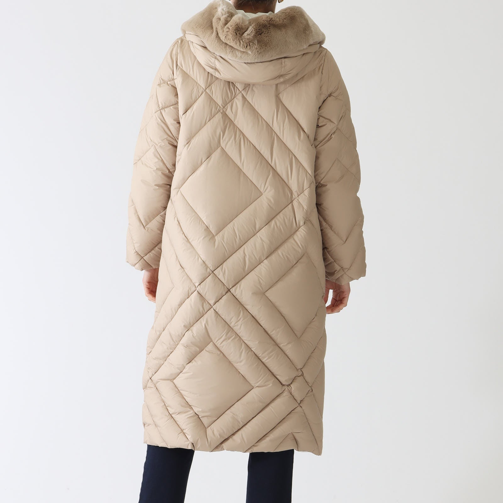 Beige Reversible Diamond Quilted Long Coat