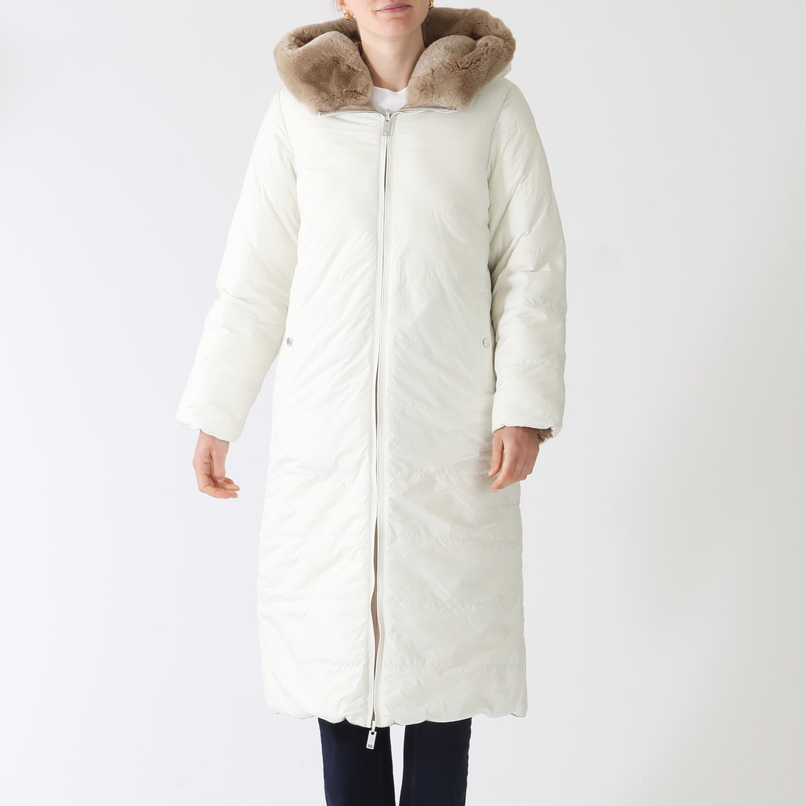 Beige Reversible Diamond Quilted Long Coat