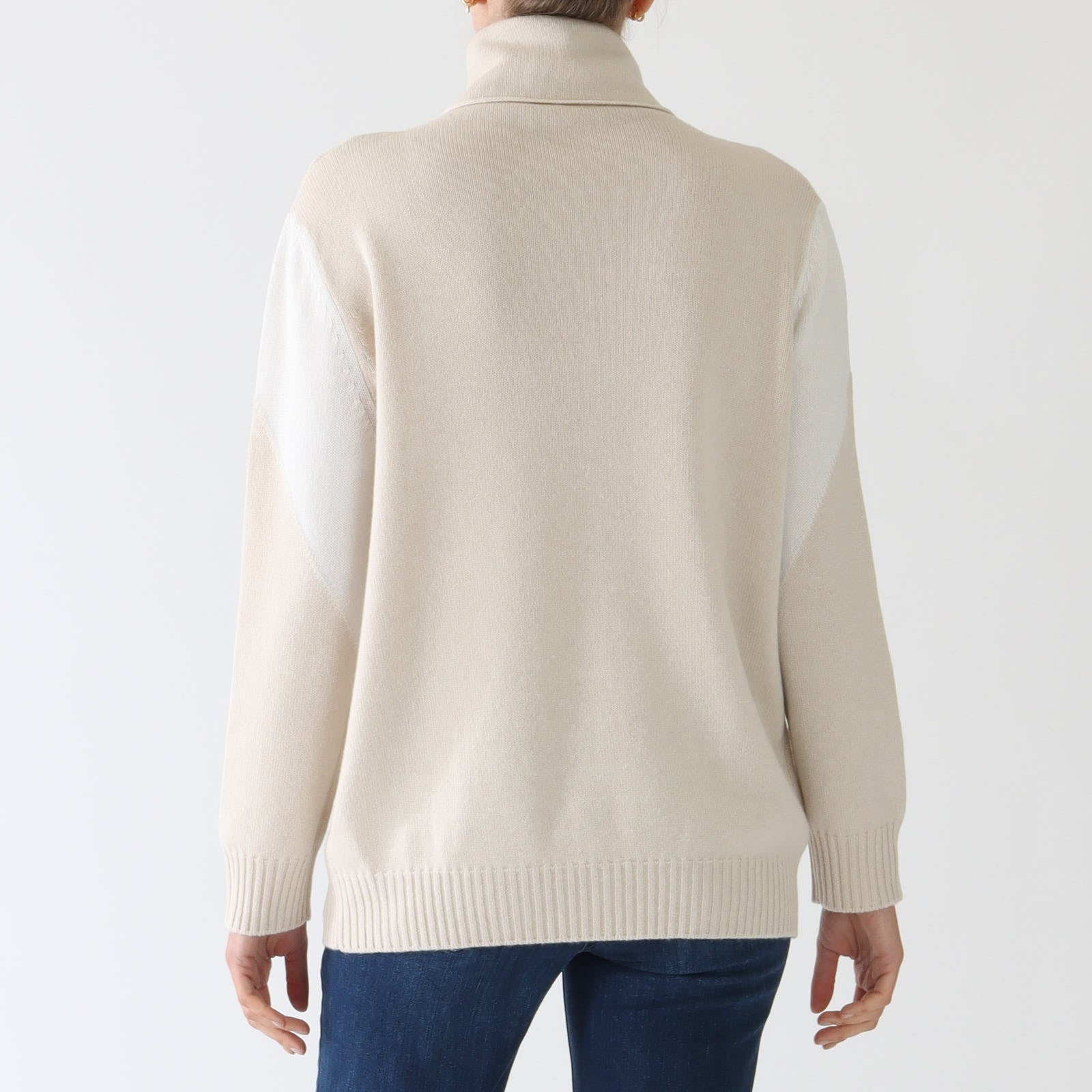 Beige Wool, Silk & Cashmere Rollneck Sweater