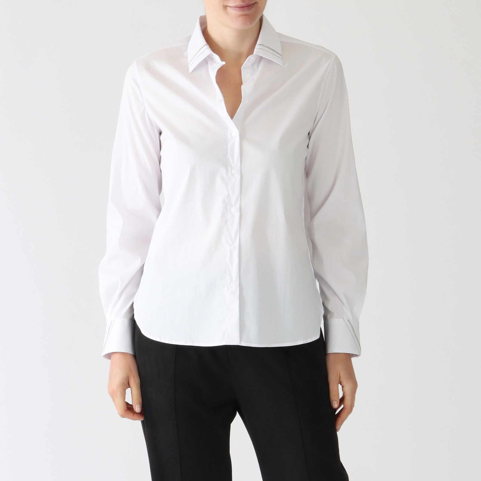 Bianco Cotton Blend Shirt With Beaded Trims