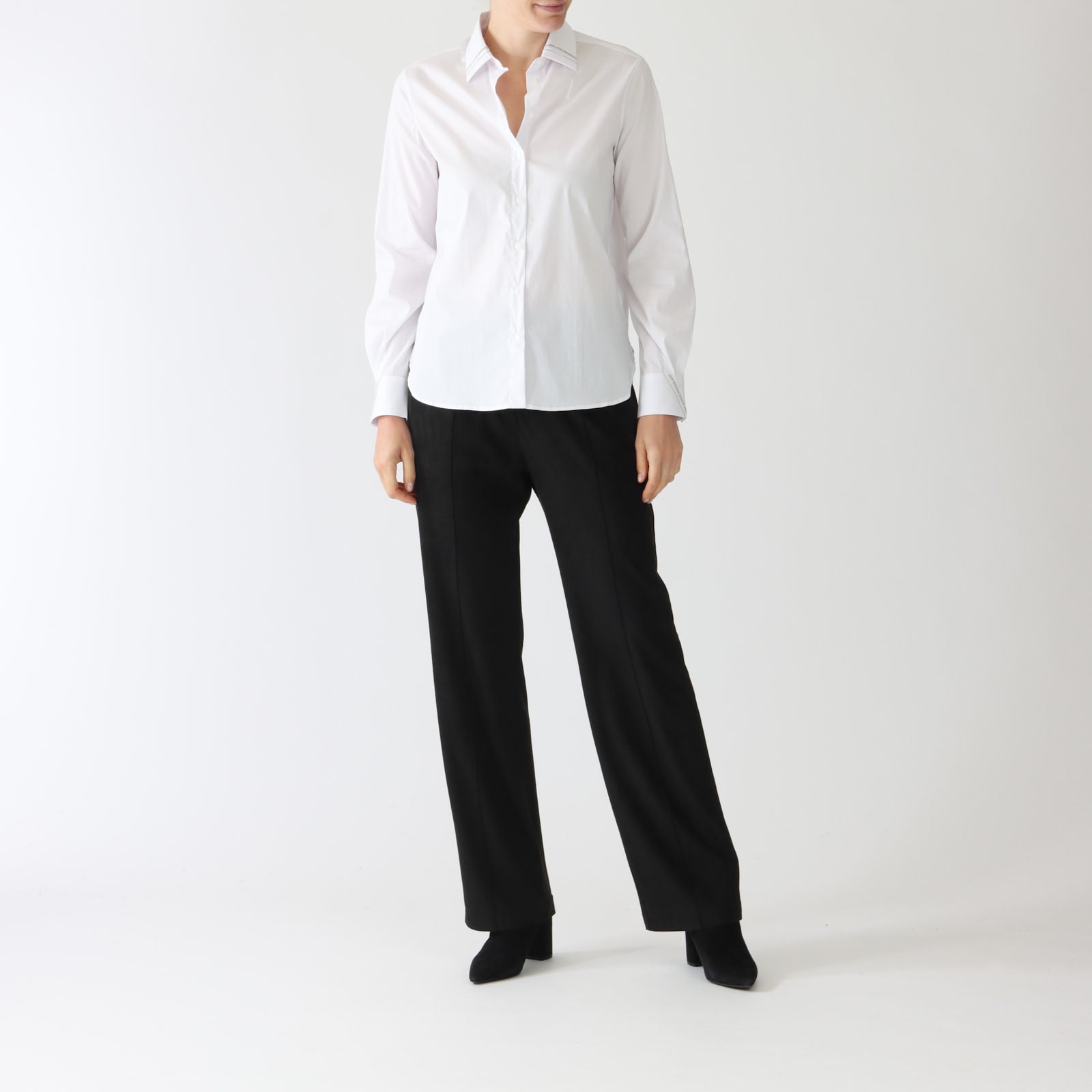 Bianco Cotton Blend Shirt With Beaded Trims