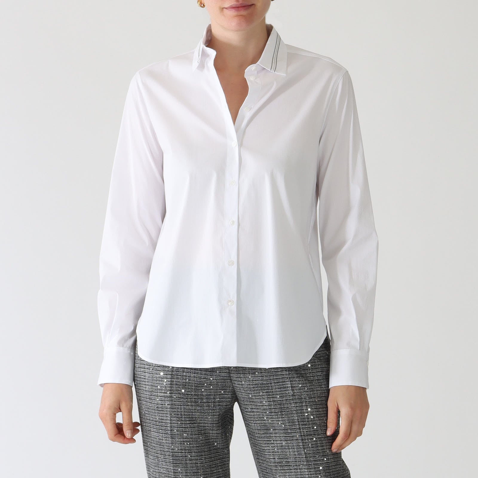 Bianco Cotton Blend Shirt With Fumo & Nickel Beads