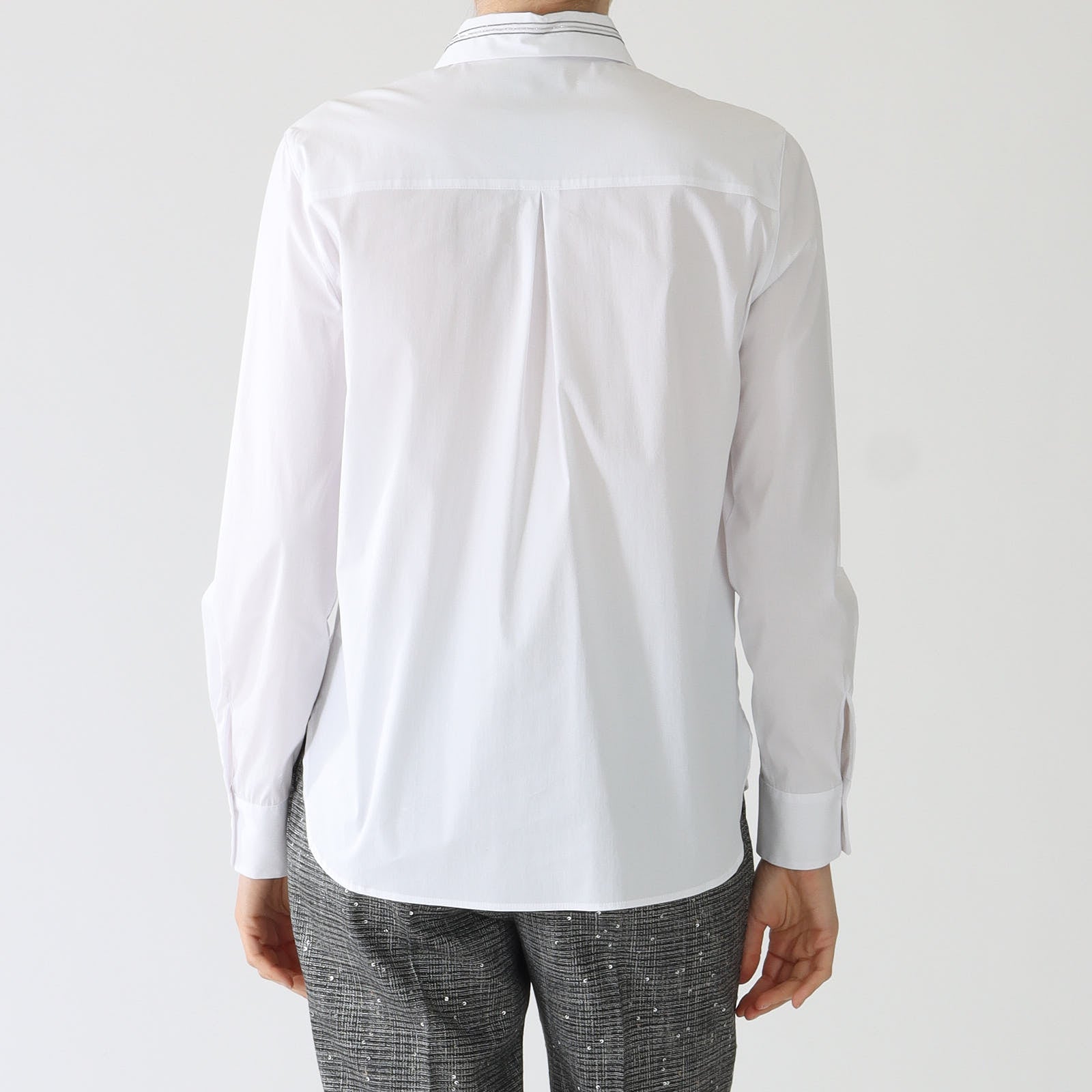 Bianco Cotton Blend Shirt With Fumo & Nickel Beads