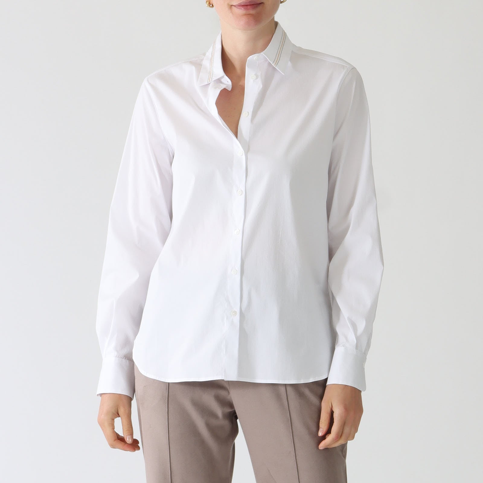 Bianco Cotton Blend Shirt With Nickel & Oro Beads