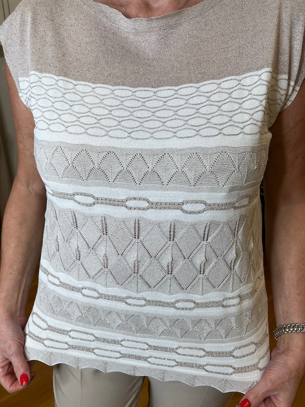 Bianco Geometric Knit Lurex Sweater