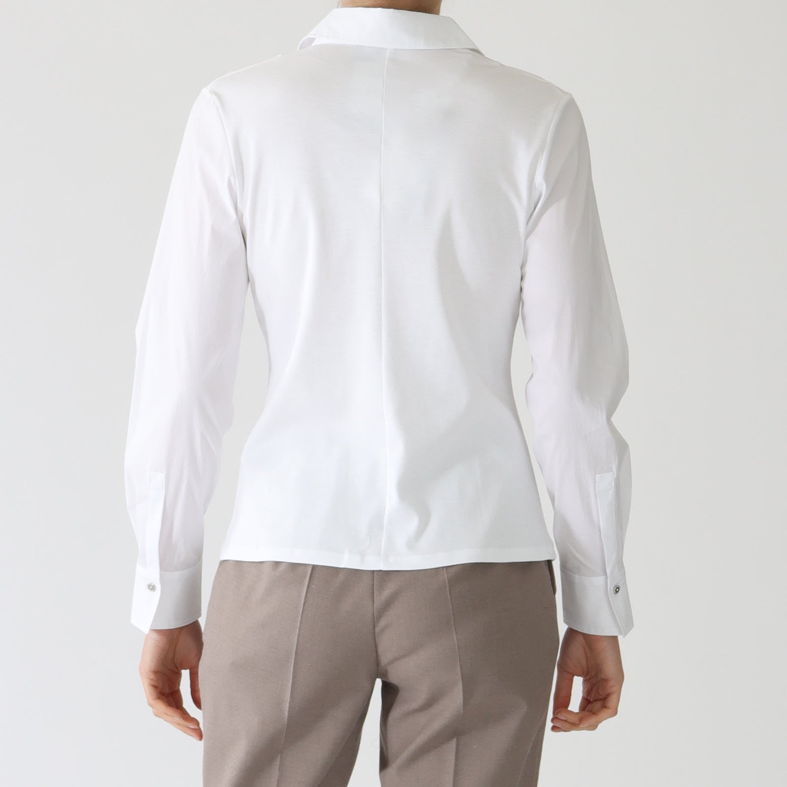 Bianco Jersey Blouse With Cotton Shirt Collar