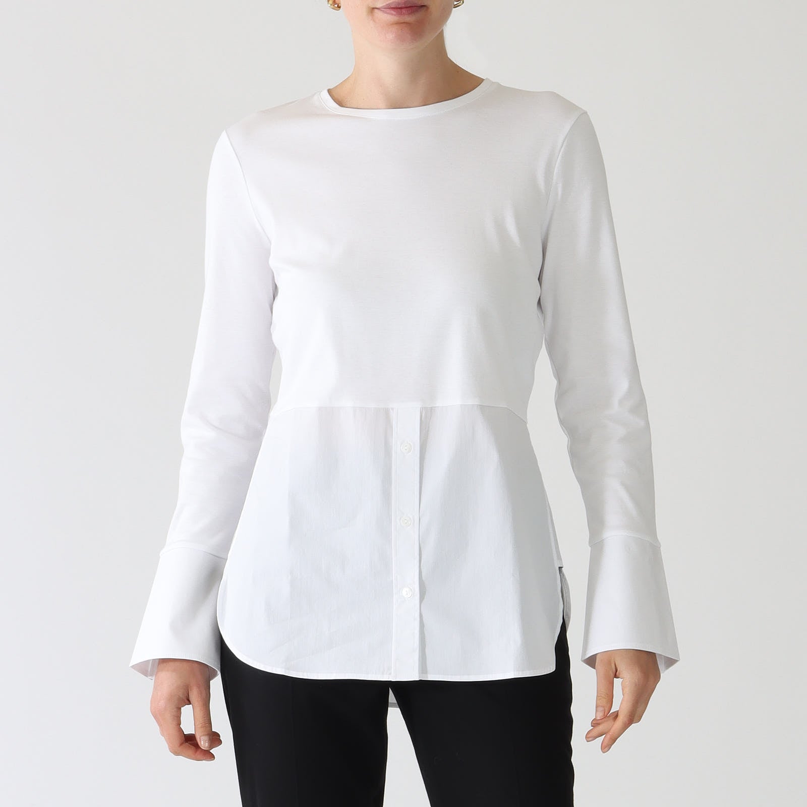 Bianco Jersey Blouse With Cotton Shirt Hem