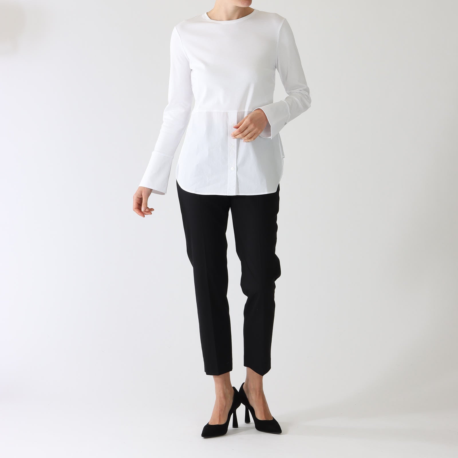 Bianco Jersey Blouse With Cotton Shirt Hem