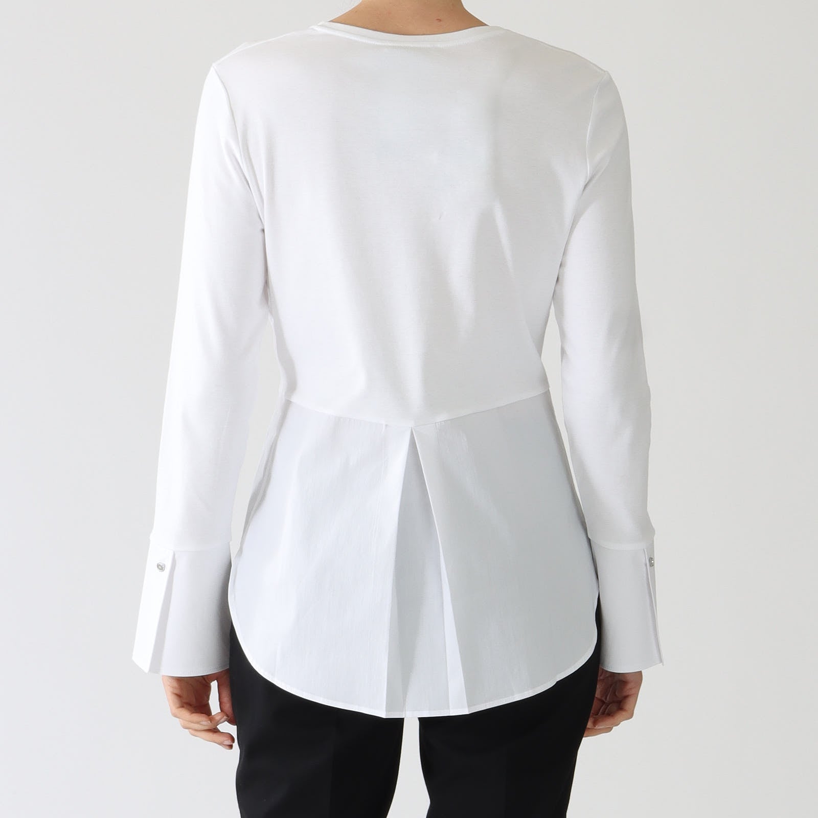 Bianco Jersey Blouse With Cotton Shirt Hem