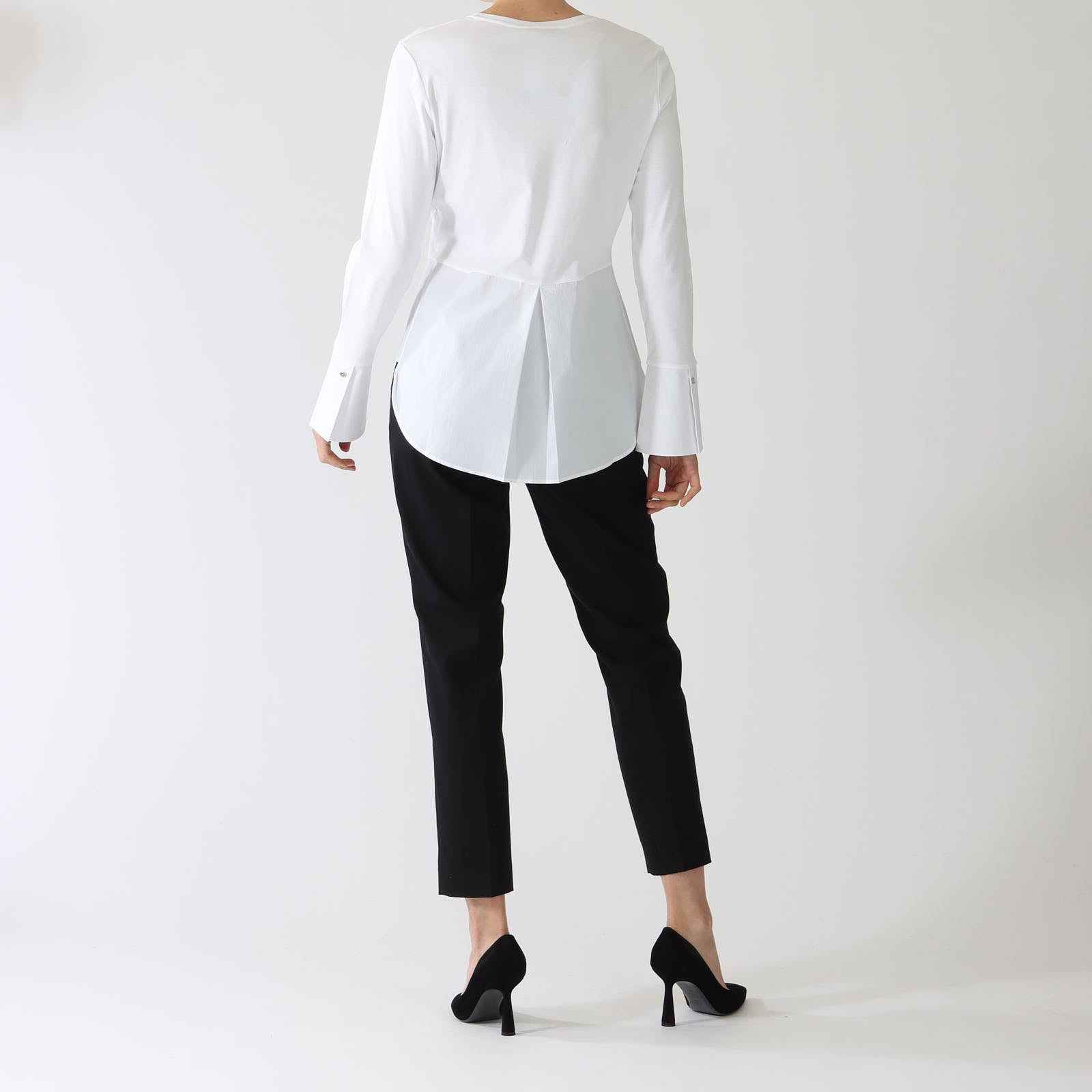 Bianco Jersey Blouse With Cotton Shirt Hem