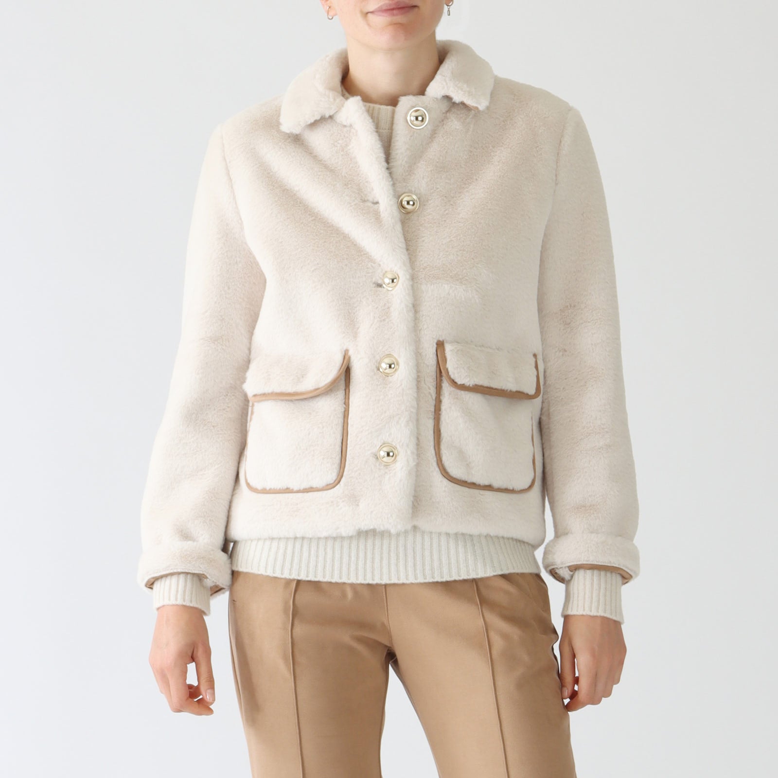Bianco Latte Faux Fur Jacket With Gold Buttons