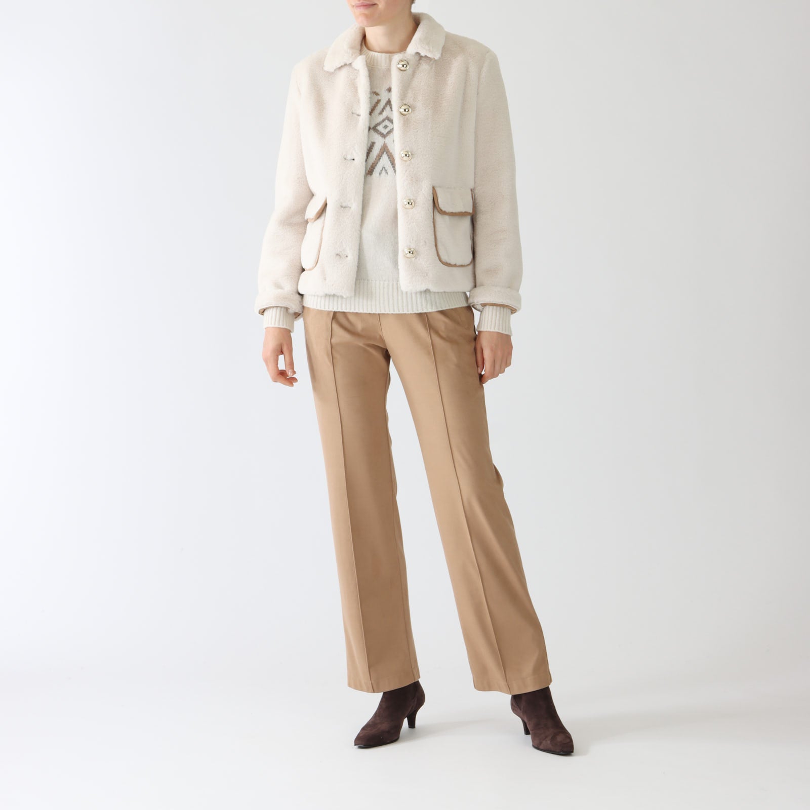 Bianco Latte Faux Fur Jacket With Gold Buttons