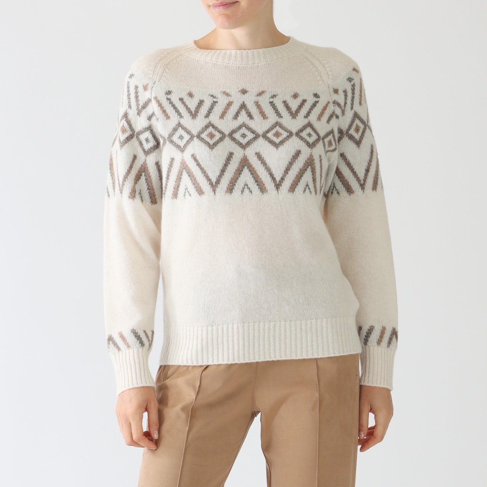 Bianco Latte Jacquard Motif Cashmere Blend Sweater