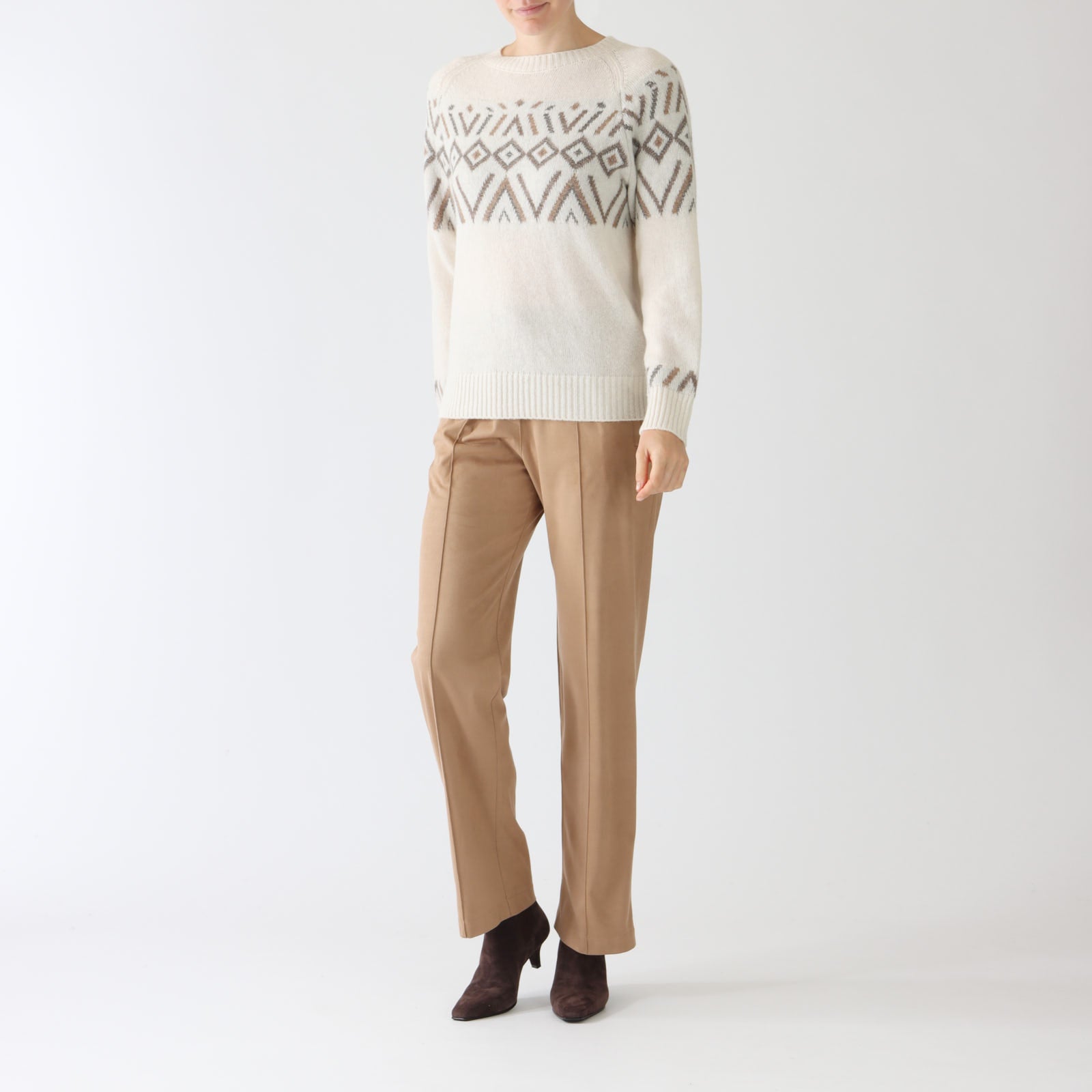 Bianco Latte Jacquard Motif Cashmere Blend Sweater