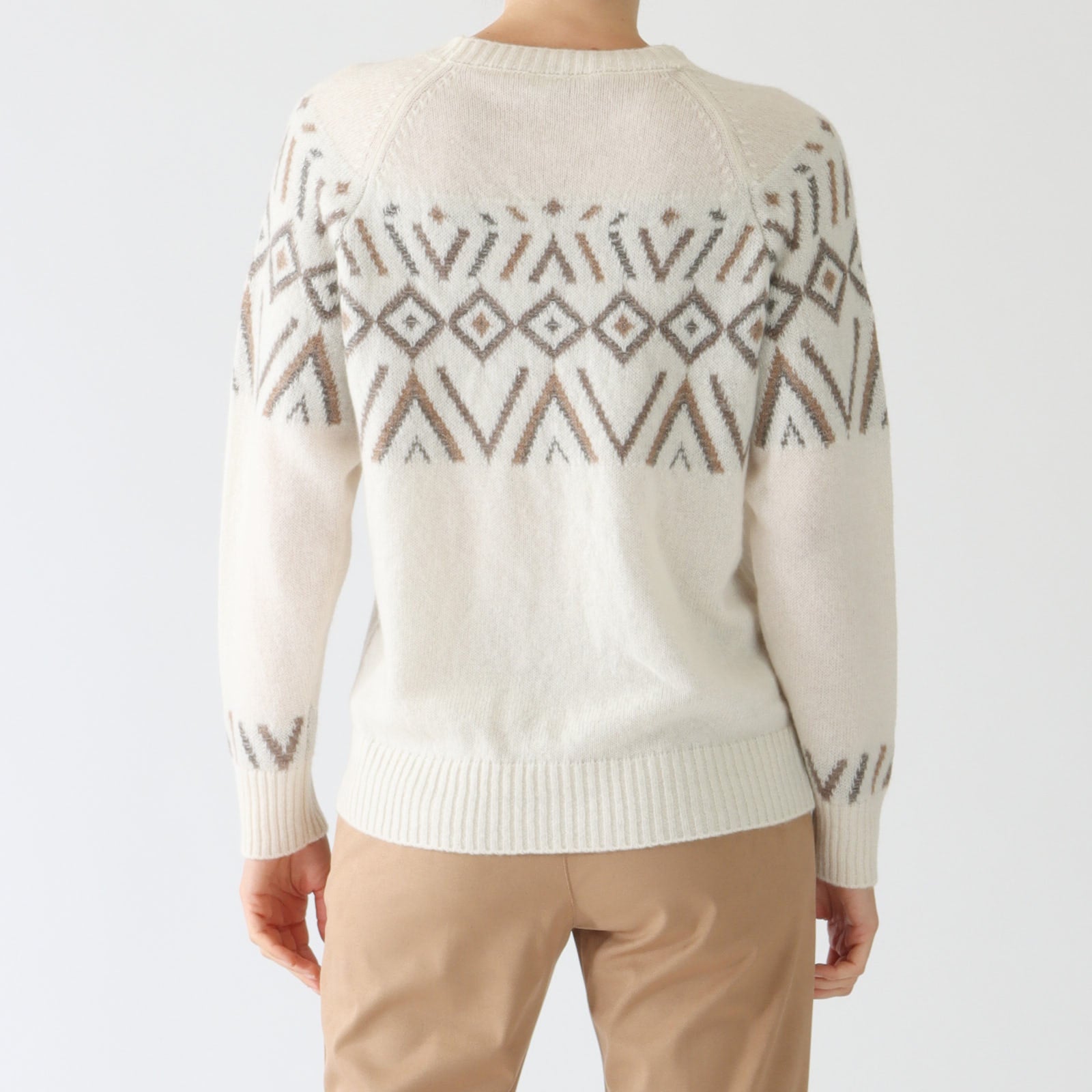 Bianco Latte Jacquard Motif Cashmere Blend Sweater