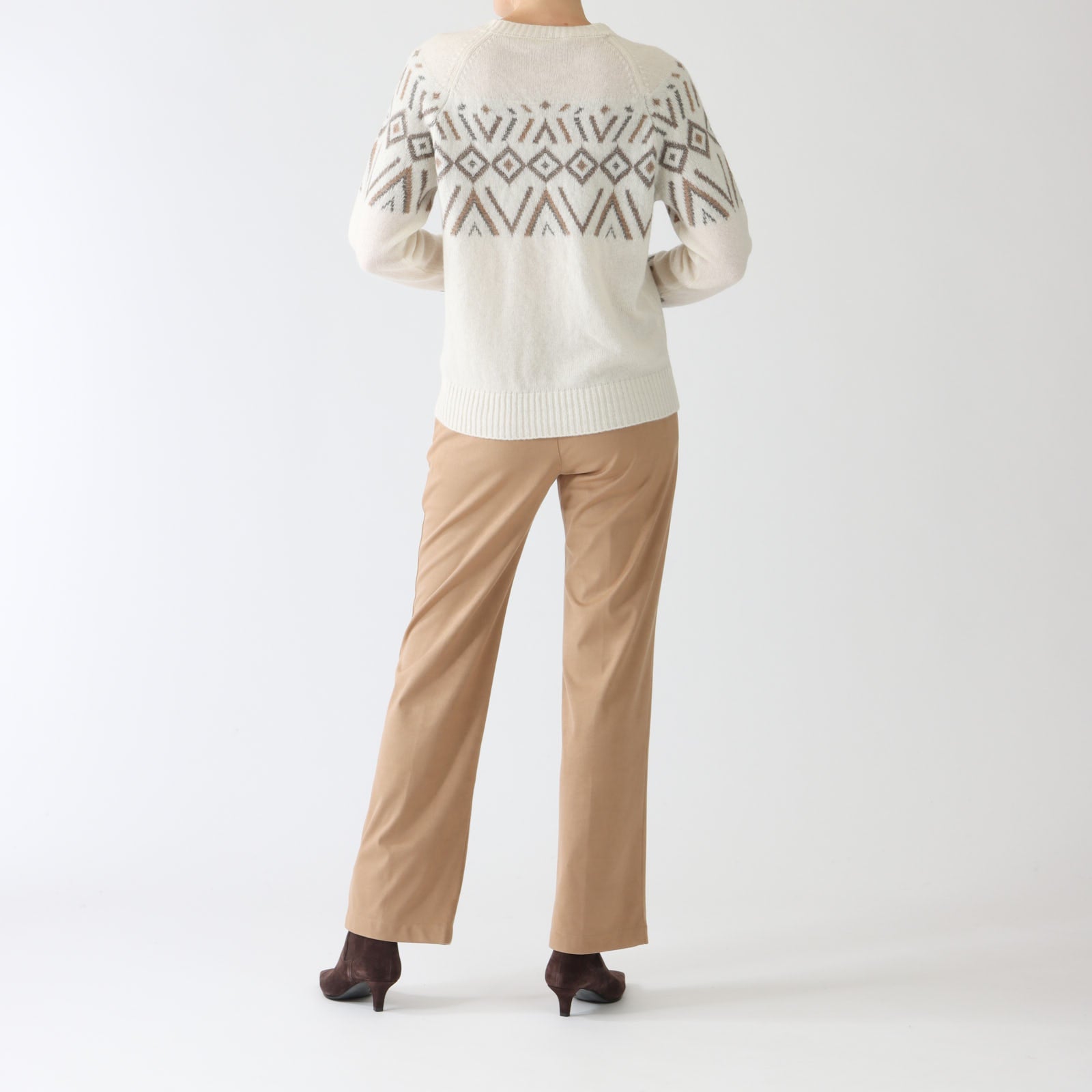 Bianco Latte Jacquard Motif Cashmere Blend Sweater