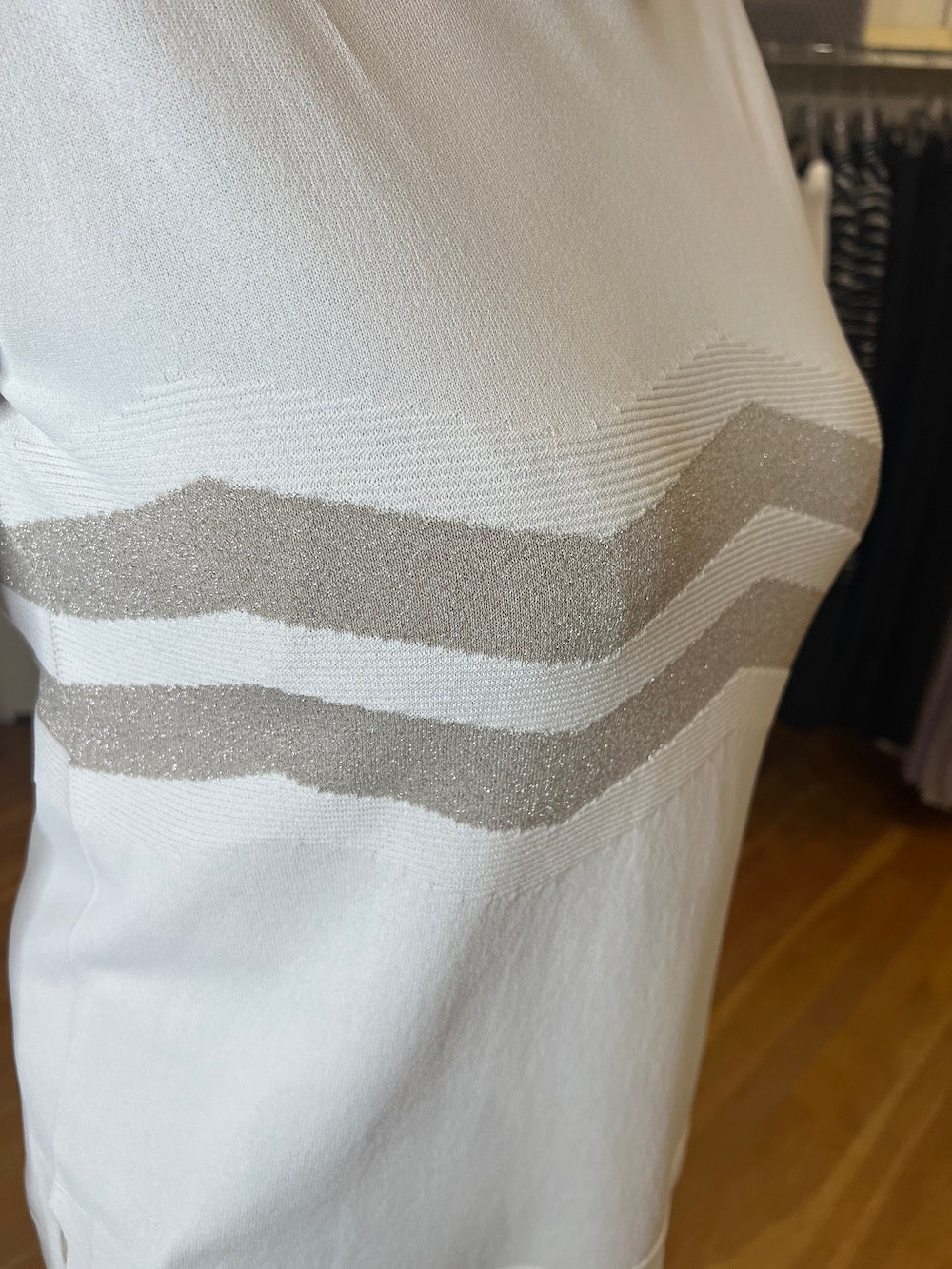 Bianco Lurex Chevron Stripe Sweater