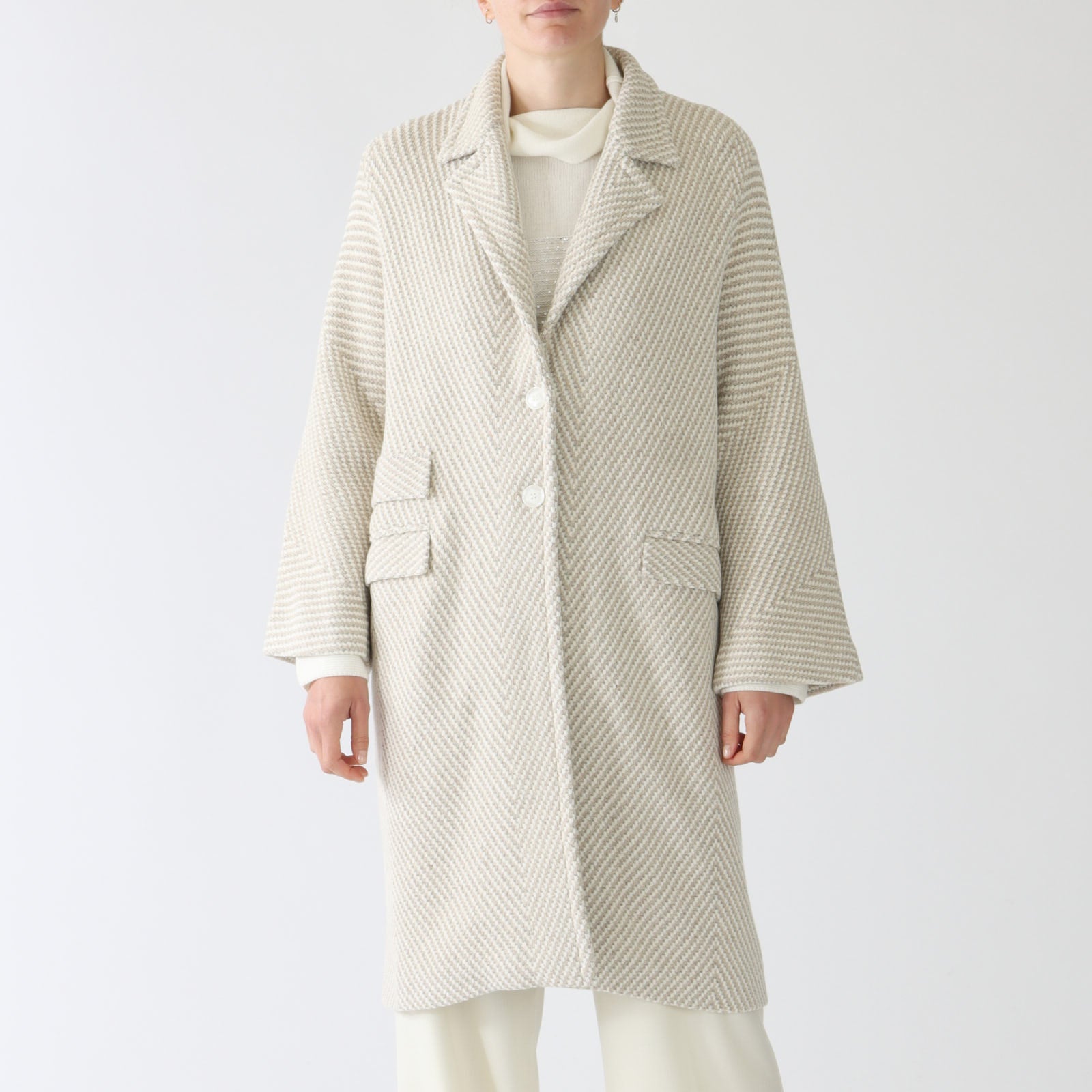 Bianco Nebbia Nocciola Trucco Knit Coat