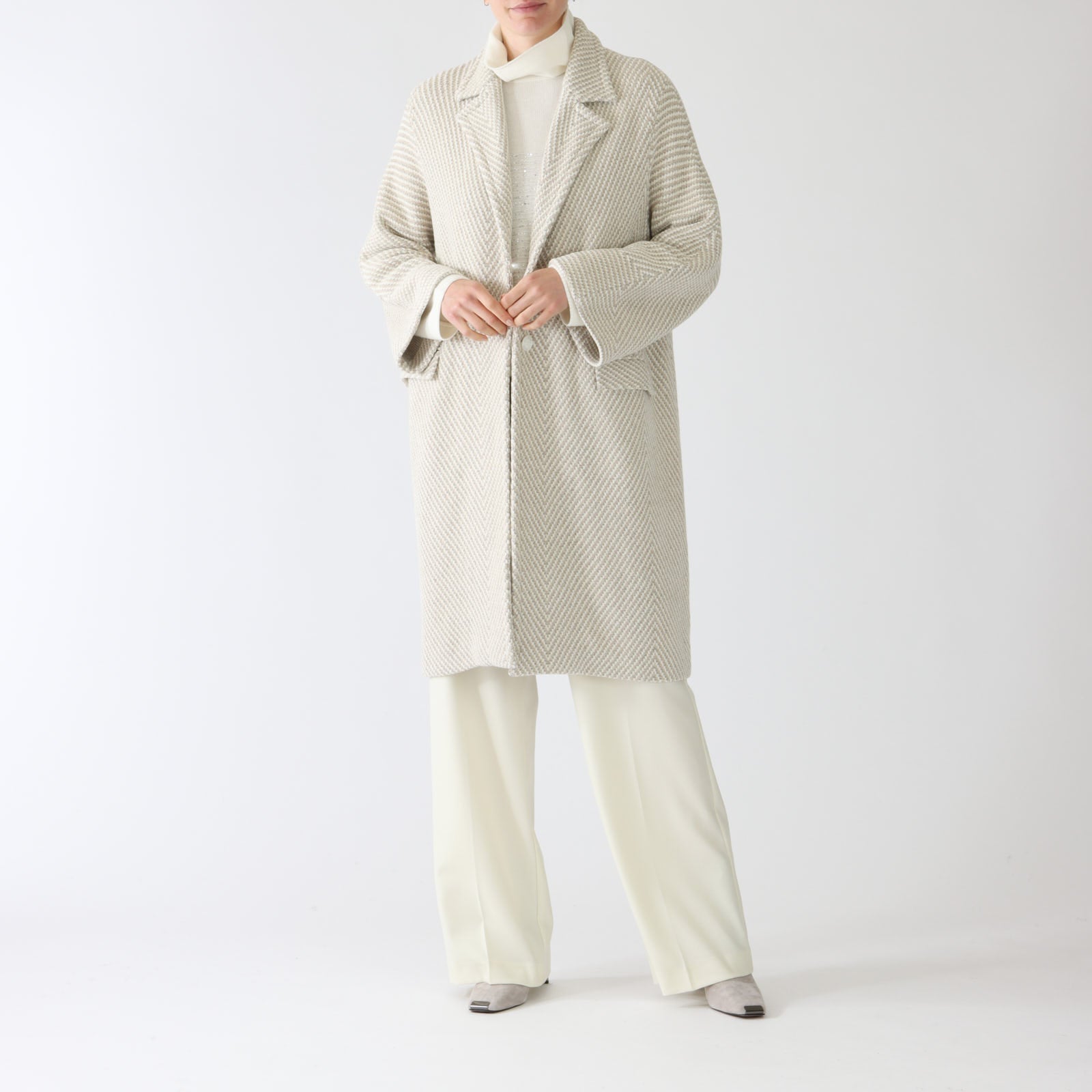 Bianco Nebbia Nocciola Trucco Knit Coat