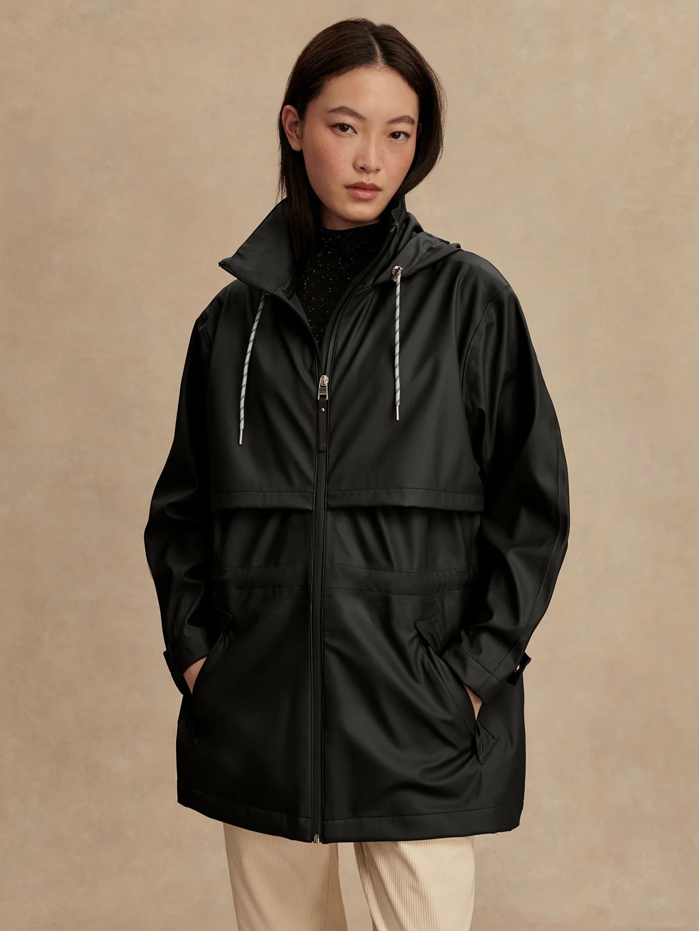 Black Alyssa Hooded Raincoat