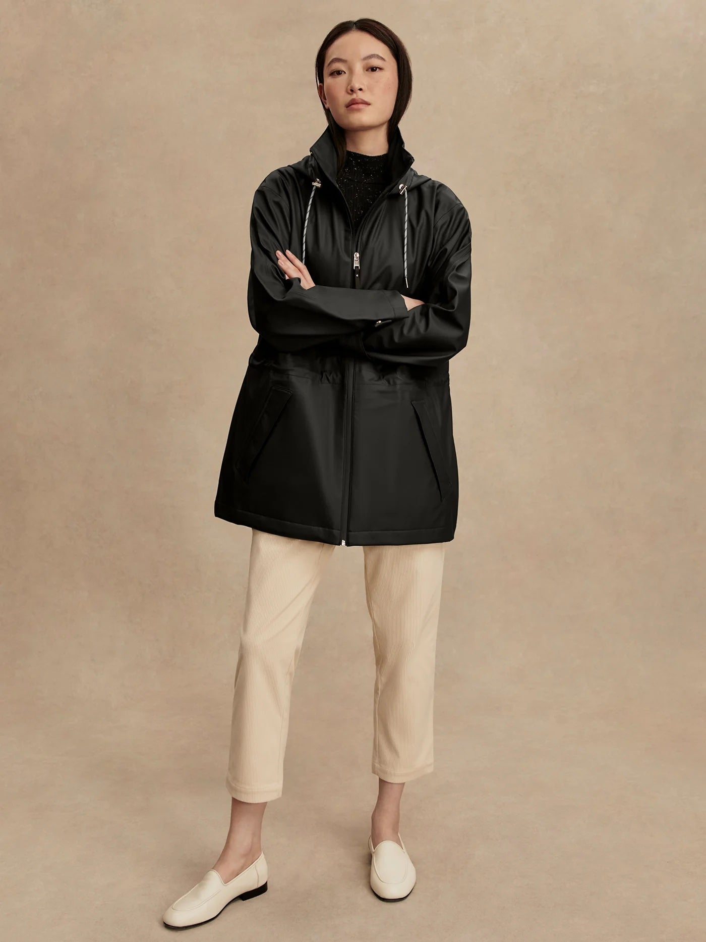Black Alyssa Hooded Raincoat