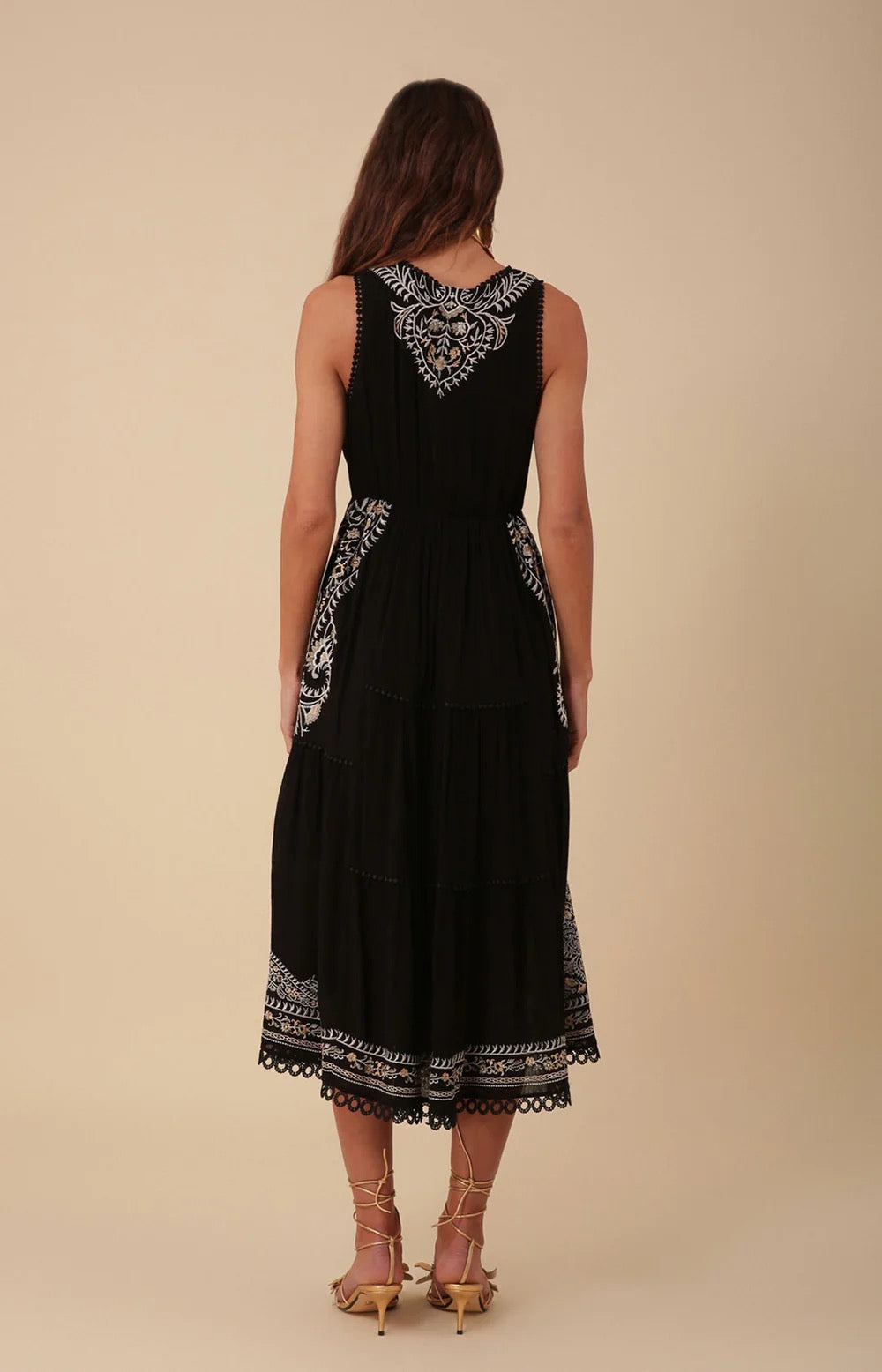 Black Amara Embroidered Midi Dress