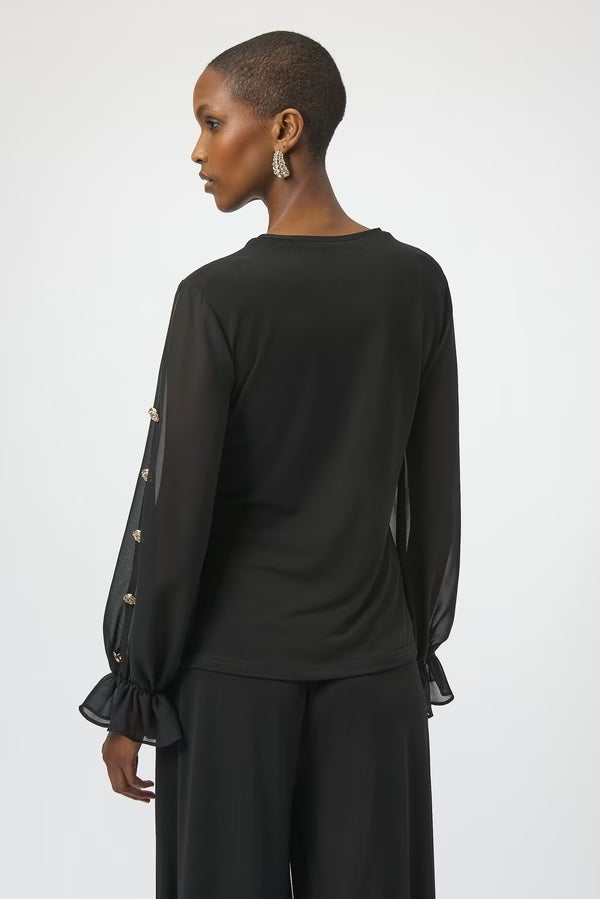 Blouse Noire Transparente à Appliques Dorées - Taille XS - Neuve Sans étiquettes