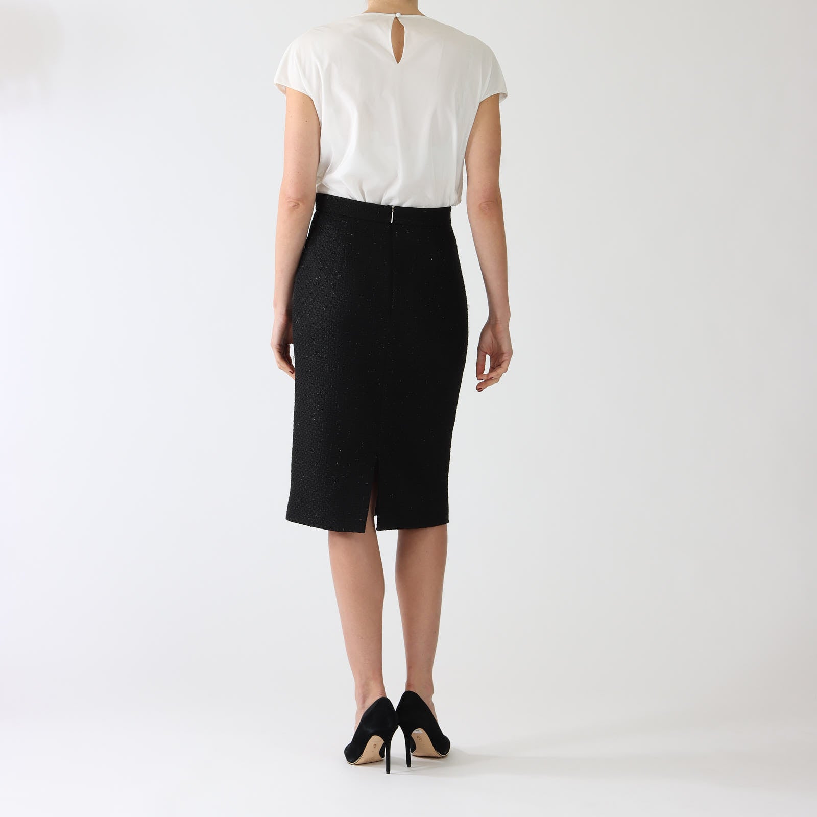 Black Bouclé Knit Pencil Skirt