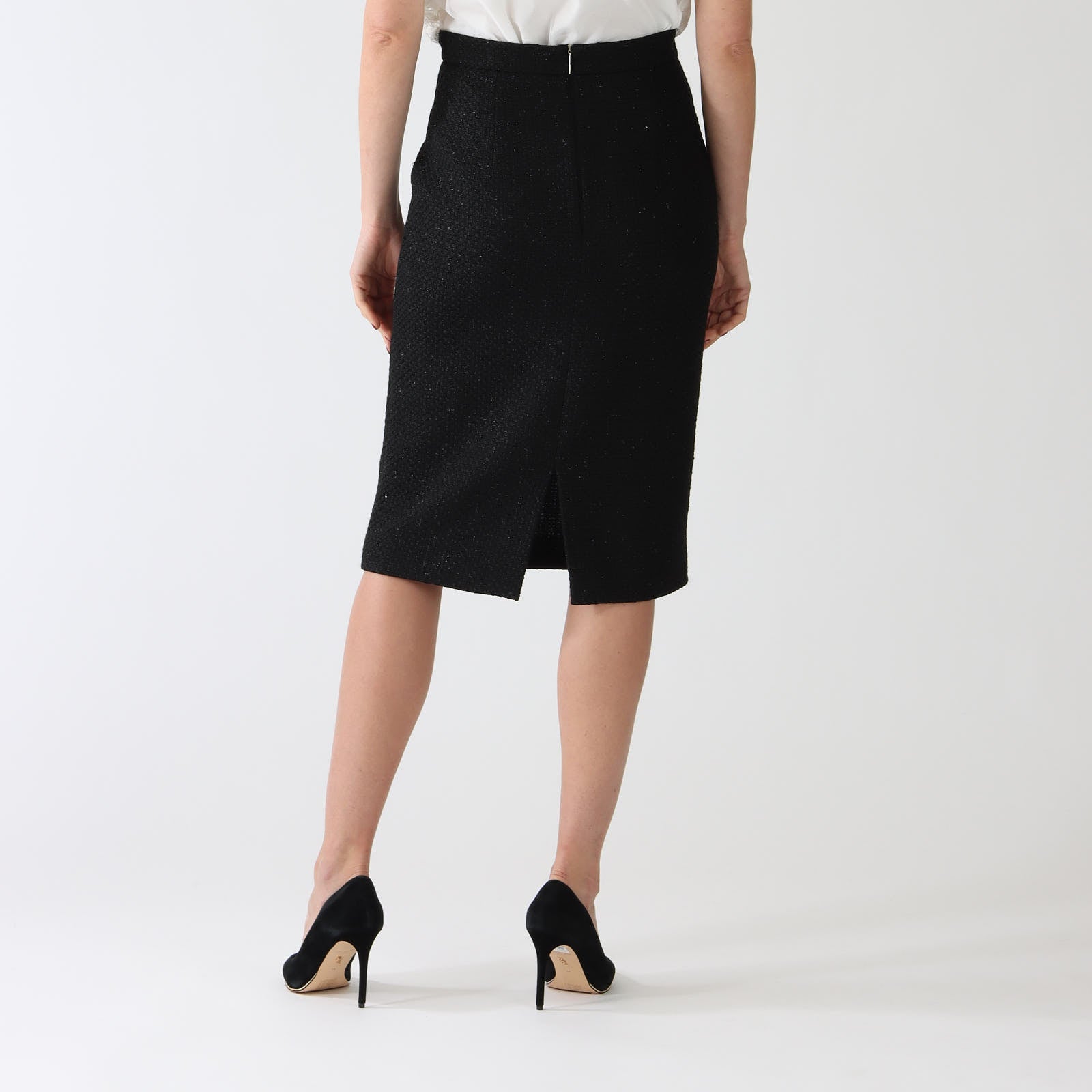 Black Bouclé Knit Pencil Skirt