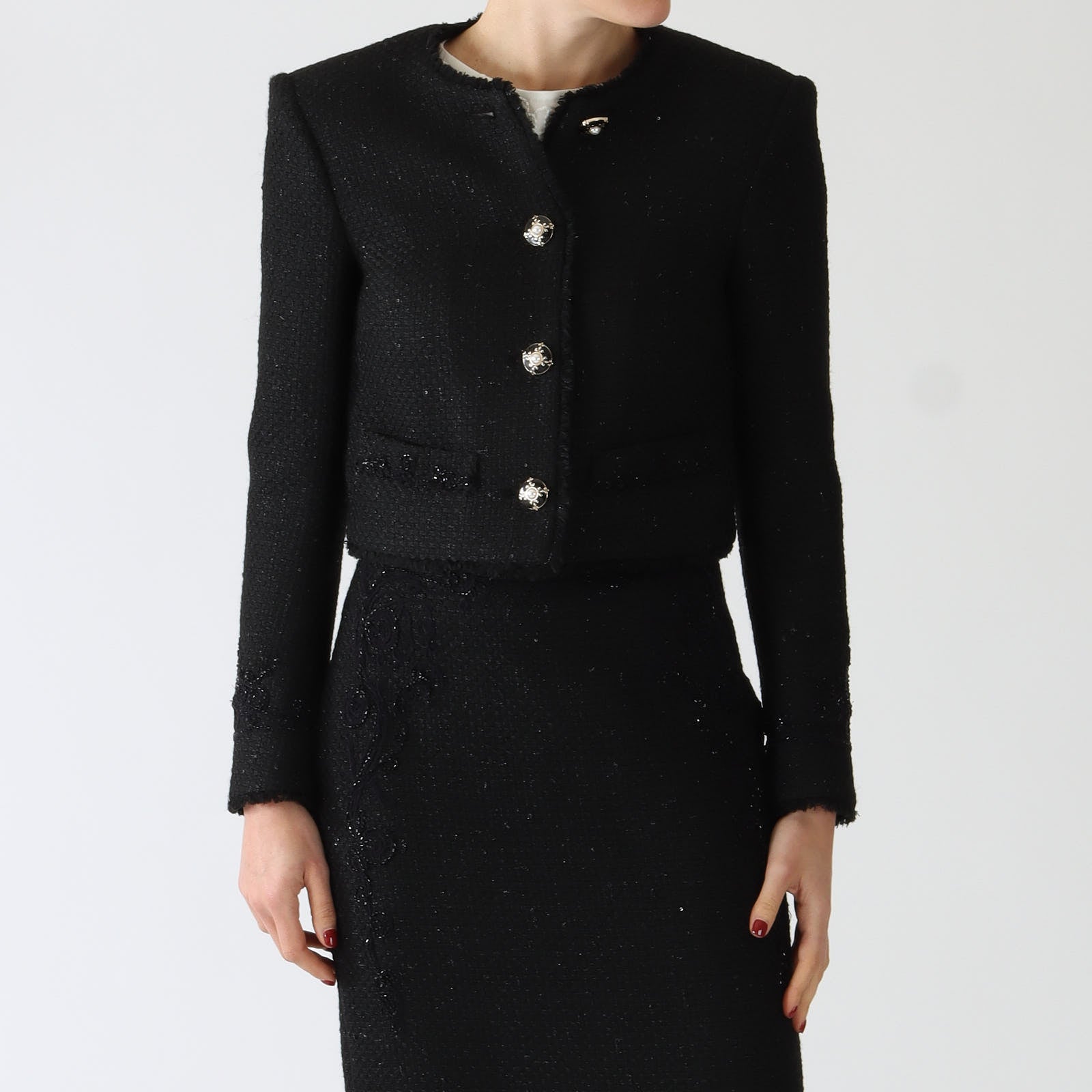 Black Boxy Bouclé Knit Jacket