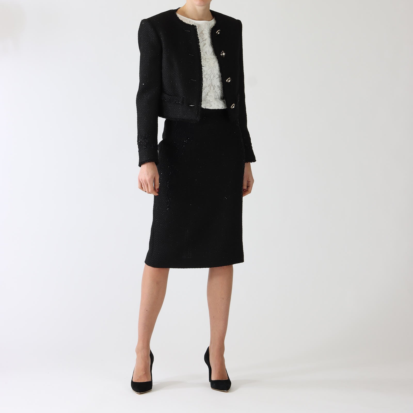 Black Boxy Bouclé Knit Jacket