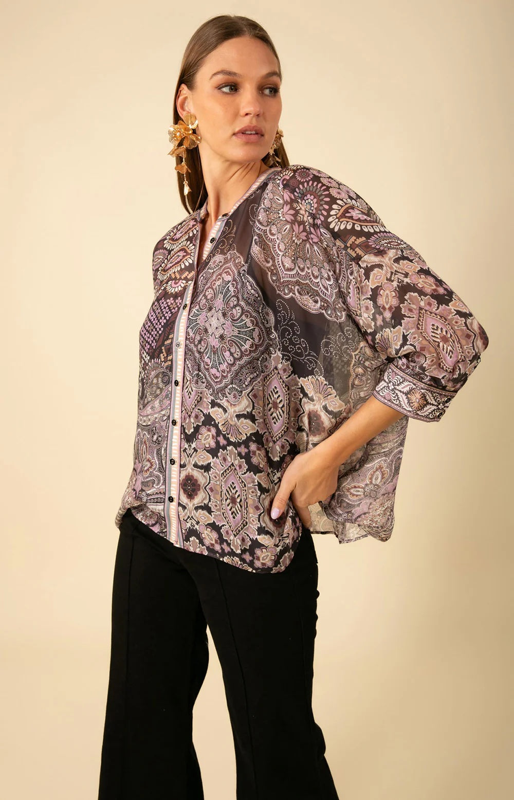 Black Brinley Printed Blouse