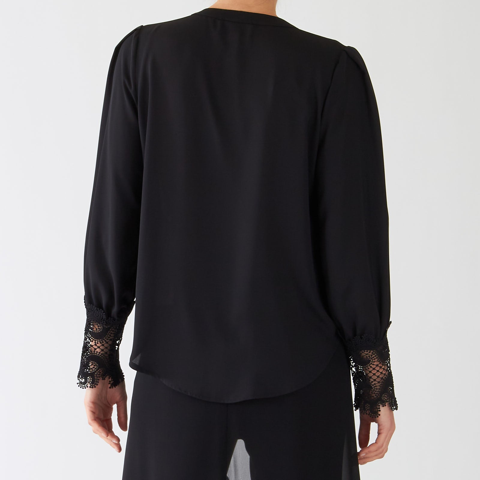 Black Buttoned Blouse With Lace Cuffs